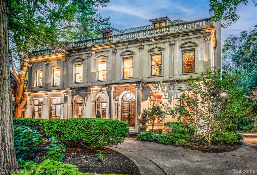 The personal residence of legendary architect Louis Kamper, designed and built between 1915 and 1917. One of Detroit's most significant private homes.Over 7,000 square feet of Neo-Renaissance architecture constructed with steel, limestone, and concrete. Inside, Kamper's artistry is on full display: mint-green Zodiac ceilings, a dramatic marble grand staircase, hand-carved walnut paneling, and a triple-layer entry of wrought iron, bronze-framed glass, and Chinese rosewood.The estate has received $866,000 in capital improvements since 2020, preserving every original detail while adding modern performance. The reimagined third floor features a refined library, office, and bourbon lounge with custom millwork, the ultimate private retreat. Additional highlights include full restoration of all windows and doors, 95% efficient Lochinvar boiler, high-efficiency central air and heat pump, whole-house generator, new copper gutters, roof restoration, EV charger, Viking appliances, Culligan water filtration, custom power driveway gate, and new garage doors. Outside, formal rose gardens and a private in-ground pool sit on nearly half an acre with new privacy fencing, outdoor lighting, and landscaping throughout.