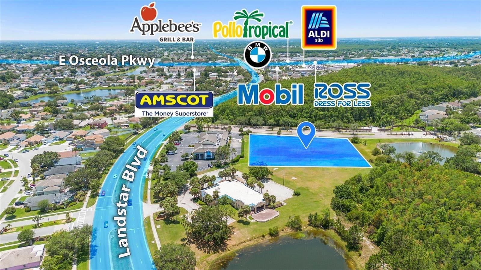 Exceptional Development Opportunity in the Heart of Orlando! Discover this premium 1.66-acre commercial lot (approx. 72,120 sq ft) strategically positioned on Landstar Blvd, offering unmatched visibility and frontage in a thriving, high-growth corridor. Surrounded by vibrant residential communities, major retailers like Publix, ALDI, and CVS Pharmacy, dining favorites including Wawa, Wendy’s, Applebee’s, and Pollo Tropical, and top-rated schools, this property’s location ensures a built-in customer base and exceptional traffic exposure. With dimensions of 347’ x 184’ x 326’ x 268’, the lot presents an ideal canvas for a range of commercial developments—retail centers, office complexes, or mixed-use projects. Utilities (water, sewer, electricity) are nearby, offering flexibility for development This site is a rare find for investors or developers seeking a premier location with outstanding growth potential and daily traffic volume. Seize this opportunity to establish a landmark project in one of Orlando’s most desirable and dynamic markets!