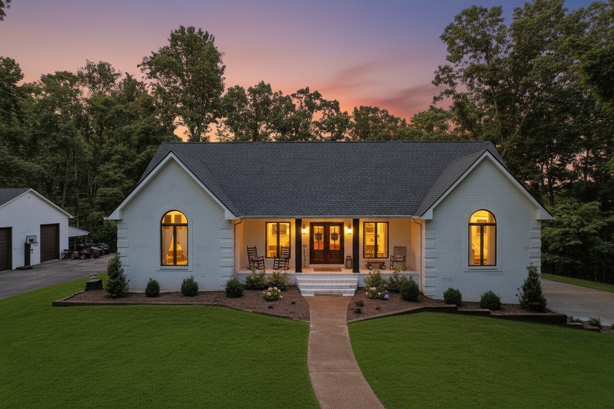 TWO HOMES with a combined total of 6923 SQ FT of living space on just over 25 acres of PRIVATE, WOODED LAND! Multi-generational living or income producing REMODELED Main House with 3 bedrooms, 4.5 baths & finished basement with INGROUND POOL & large DETACHED GARAGE/WORKSHOP plus a spacious 4 bedroom, 2 bath Guest House! The main house has 3 levels of living space and has been completely renovated for a luxurious but comfortable home! Handcrafted Custom cabinetry and doors! Primary Suite offers a vaulted ceiling and luxurious bathroom area with 2 huge walk-in closets, dual rain head tile shower, double vanities with custom cabinets, linen closet, and a soaking tub large enough for a tall person to enjoy a soak! You'll love the Gourmet custom designed kitchen with stainless appliances, tons of granite countertop space & bar area, double ovens, farmhouse sink, coffee bar space & large 6 burner gas stove w/grill! The Laundry area off the kitchen has a HUGE walk-in pantry & tile pet washing station! The 2nd story balcony overlooks the comfortable living/kitchen/dining area with fireplace that's situated in the middle of the house with double sliding doors that exit to the large deck & relaxing inground pool area on the back of the home! 2 bedrooms w/full baths upstairs and finished basement with another room, full bath & rec room downstairs! Behind the Main House, you'll find the 2nd home with 4 BR, 2 BA (ADA compliant), large covered front porch with private deck area on each end of the house & a 3 c garage! The living room, kitchen & sunroom are conveniently located in the middle of the house and is perfect for in-law quarters or additional family members or guests! The HUGE detached garage/workshop structure is tall enough for larger vehicles like RV's or tall trucks or boats and has plenty of built-in shelving & a workbench making it the perfect place to work on vehicles, store lawn equipment or all the outdoor toys!