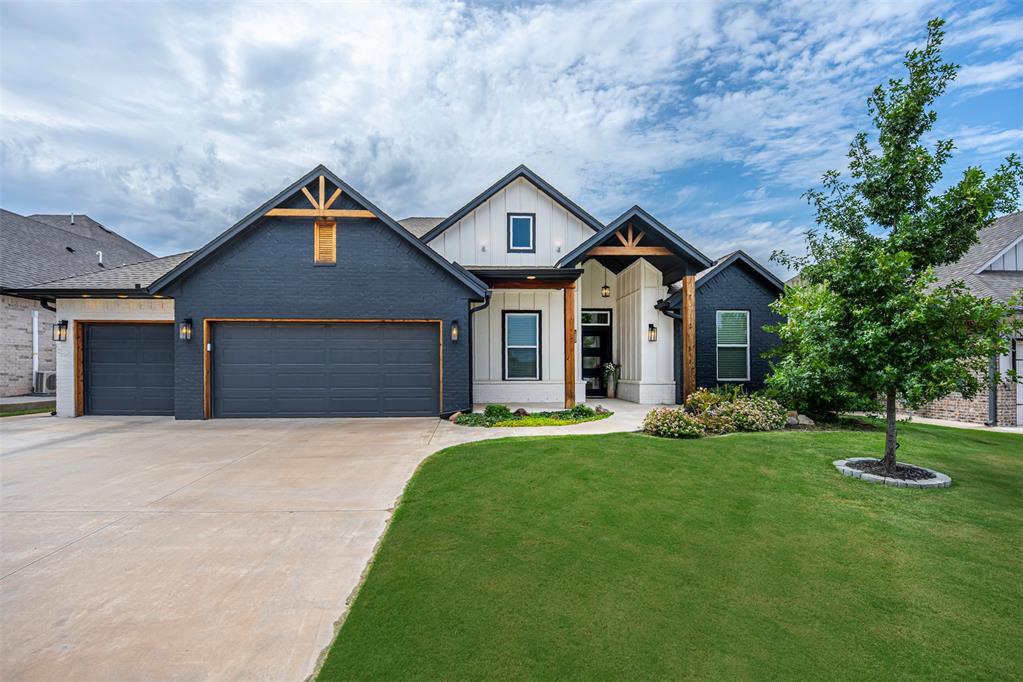 The ultimate modern craftsman  is waiting for you with this gem nestled onto a quiet street in the heart of Norman. Monterrey addition is a short drive to OU's campus and new Norman amenities. You notice its charm the moment you pull up to this meticulously cared for one-owner home.  Enter through a modern door to an open, functional floorplan with study/4th bedroom at the front of the home. Soaring ceilings with beams compliment floor to ceiling bricked fireplace. Cook for 2 or 20 in a dream kitchen complete with stainless appliances, extended island w additional storage, pot filler & gorgeous countertops. Barn door leads you into master suite where there is lighted tray ceiling, standing tub and incredible walk in shower. Black hardware throughout. Oversized primary closet with seasonal storage and multiple built in dressers with  access to laundry room. Mud bench with cubbies in entry from garage. Storm shelter in garage floor. No amenity is overlooked with this gem that is full of upgrades!