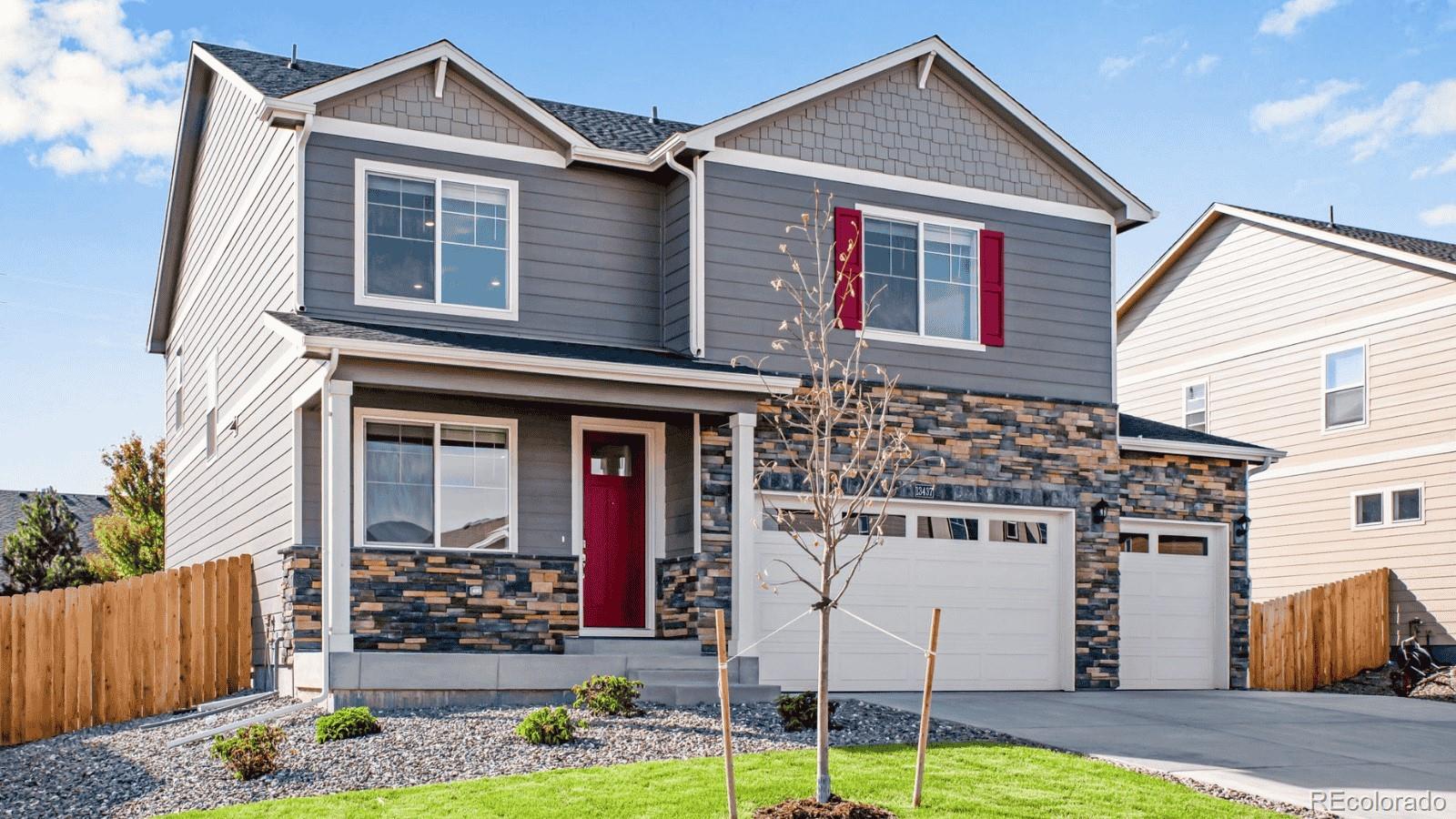 Below market rates are available with builder lender.Stunning design and finishes throughout this brand-new gorgeous Lakeside Canyon home, where the backyards are big enough to play in and there is 6’ privacy fencing! Additional 992 sq ft in the unfinished basement with 9’ ceilings, a 3-car garage and no neighbors behind! Along with the 4 spacious bedrooms upstairs, all with walk in closets, you will find a super-sized loft! This home is loaded: front and backyard landscaping, blinds, smart home technology, tankless hot water heater and cement fiber board exterior! The Kitchen has quartz counters, stainless steel appliances, a gas stove for the cook in the family, a walk-in pantry and a large island! Located in the Mead/Firestone/Longmont area with quick access to I 25, shopping and dining yet still in a peaceful community! There is a large central park with a playground, 2 dog parks, and just steps from the Peninsula park and the St Vrain State Park. Come live playfully at Lakeside Canyon! ***Estimated Delivery Date: January 2027. Photos are representative and not of actual property***