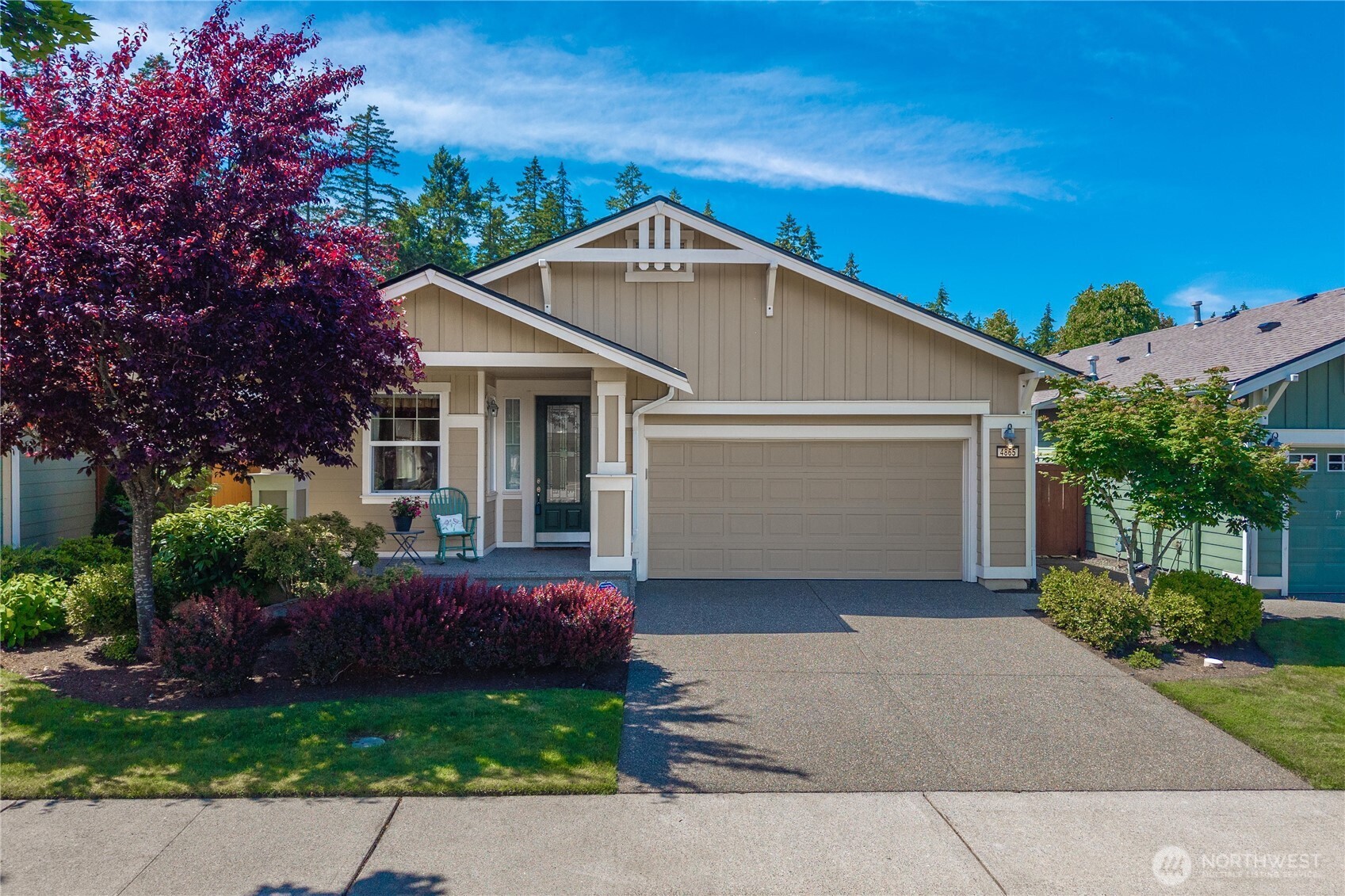 Welcome to this beautifully maintained home in the highly sought-after Jubilee, a 55+ community, where pride of ownership shines throughout! This inviting open-concept floor plan offers 2 spacious bedrooms, a versatile den, and 1.75 baths, all filled with abundant natural light. The warm and inviting kitchen is a true standout, featuring upgraded cabinetry, engineered hardwood floors, new GE Profile refrigerator, and tiled backsplash. Additional highlights include natural hardwood flooring in entry, upgraded carpet, and light fixtures. The living room opens seamlessly to a private covered patio overlooking a professionally landscaped, park-like backyard, perfect setting for gardening, relaxing, or simply enjoying the peaceful surroundings. Spacious primary suite serves as a serene retreat w/large walk-in closet, while the generous second bedroom is ideal for guests. The den offers flexible space for a home office, hobbies, or additional living space. The garage has ample room for storage and projects. NEW ROOF installed in 2025! Residents of Jubilee enjoy an exceptional lifestyle w/resort-style amenities, including a beautifully remodeled clubhouse, fitness center, pool, pickleball, tennis courts, scenic walking trails & access to private beach & more than 80 clubs & social groups. Conveniently located just minutes from dining, shopping & medical facilities, this warm & welcoming community truly has it all. Come experience the charm life & style Jubilee has to offer!