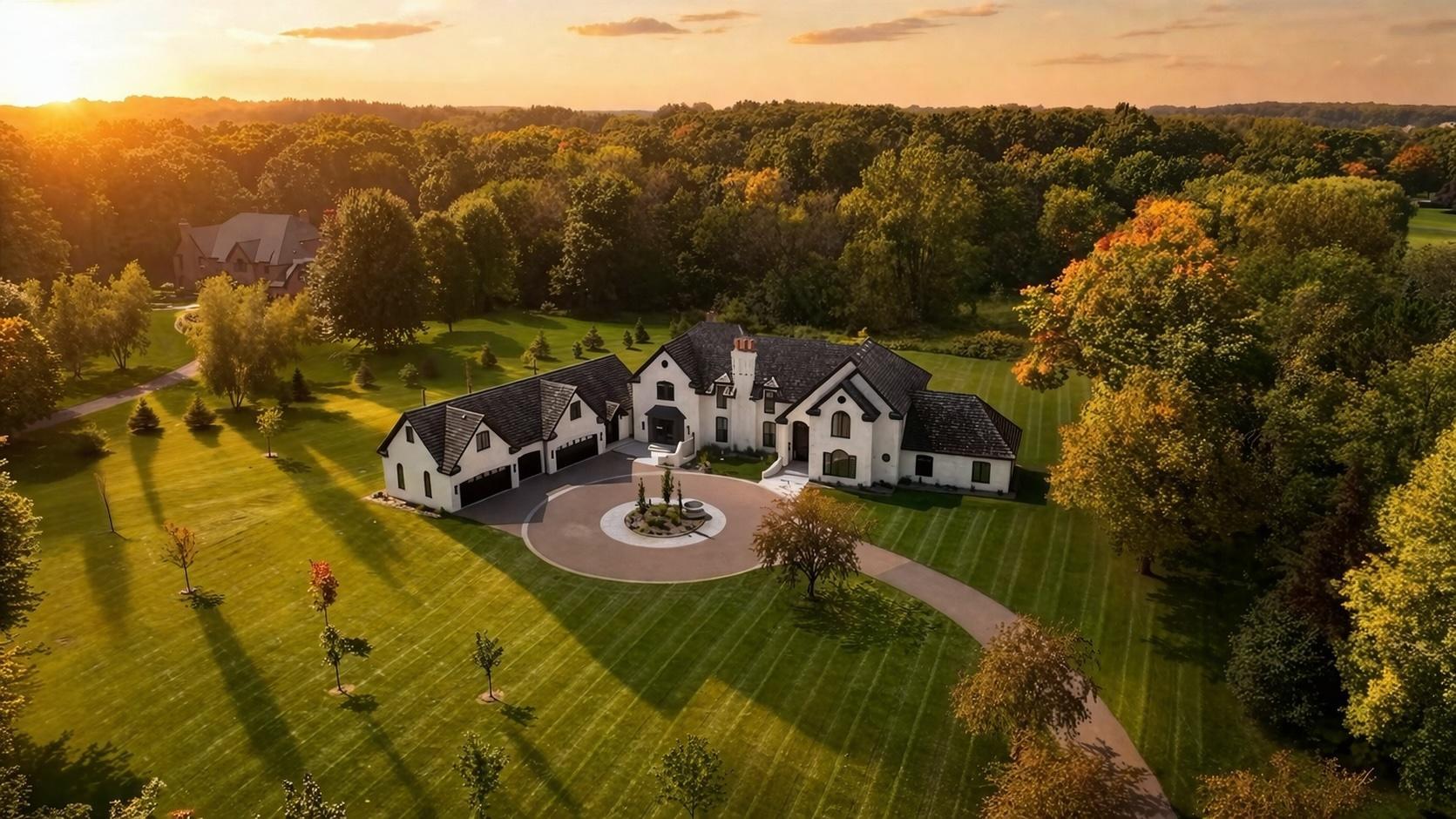 This luxurious custom-built estate having just undertaken a multi-million-dollar renovation from luxury builder Hendel Homes, offers an unparalleled living experience, blending grandeur with exceptional craftsmanship. Situated on a private 3-acre lot surrounded by mature trees, this stunning home boasts 6 spacious bedrooms, each with its own ensuite bathroom, providing ultimate privacy and comfort. With 8 full bathrooms, no detail has been overlooked in this exquisite design.Spanning an impressive yet comfortable 9,858 square feet, the home features a massive grand entrance with 18-foot ceilings in the great room that sets the tone for the entire property. Natural stone accents throughout the bathrooms and kitchen, along with custom millwork, create a sophisticated yet warm atmosphere. Wood floors flow seamlessly throughout, while every room is illuminated by extra tall ceilings that create a sense of openness.The heart of the home is the oversized kitchen, perfect for hosting large gatherings, while the expansive eat-in area provides ample space for meals. A sunroom drenched in natural light leads to the patio with bi-folding doors —ideal for entertaining or unwinding in your private sanctuary.Entertainment options abound in the lower level featuring a custom millwork bar, adjoining media room, and a full-sized gym with attached yoga studio, an indoor basketball court, and the ultimate luxury, a state-of-the-art wellness room offering everything you need to relax or stay active. Whether you're enjoying quiet moments or hosting large events, this home provides the perfect balance of luxury and functionality.