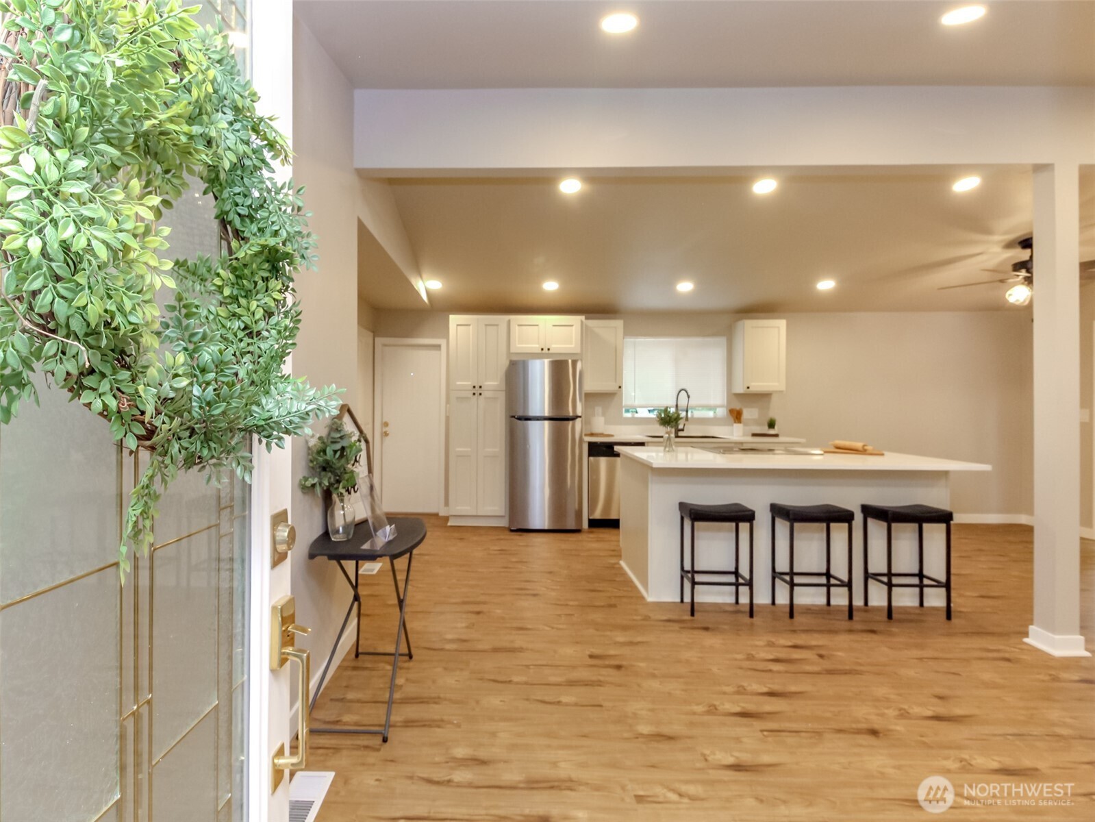 OWNER FINANCING AVAILABLE - Step into this stunning 2-bedroom, 2-bathroom home with a den, fully remodeled from the studs up and offering modern comfort in every detail. With thoughtful upgrades throughout and a serene setting backing to a greenbelt, this home delivers both style and tranquility. The interior is gorgeous, truly move-in ready. Enjoy a brand-new kitchen with all new appliances, new bathrooms, updated finishes, and a layout that feels open, bright, and welcoming. A new roof, new deck, and complete top-to-bottom renovation provide peace of mind for years to come. Outside, the home offers a quiet, private setting with greenbelt views and a brand-new deck perfect for relaxing or entertaining. The community features a pool and clubhouse, adding to the lifestyle appeal. Located in a convenient area with easy access to 167 and 405, this home combines comfort, quality, and accessibility in one of the area’s most desirable 55+ neighborhoods. A beautifully updated home in a peaceful setting, this one stands out.