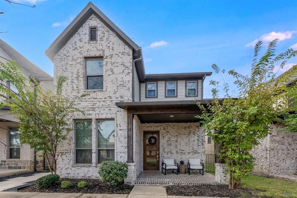 Beautiful Greenbelt Living with Modern Style and Low-Maintenance Appeal!Welcome to this inviting home at 4147 Hap Arnold Mews in Frisco, where modern comfort meets a beautiful greenbelt setting. The charming brick front faces the community greenbelt, creating a warm first impression and a wonderful connection to the surrounding outdoor space. With a low-maintenance turf side yard, this home is ideal for buyers seeking a lock-and-leave lifestyle with more time to enjoy the things they love.Inside, engineered wood flooring, abundant natural light, and a thoughtfully designed layout create a stylish and welcoming atmosphere. The modern kitchen is a standout feature, showcasing elegant quartz countertops, a five-burner gas cooktop, and a convenient butler’s pantry—perfect for everyday living and effortless entertaining. A dedicated downstairs office offers a flexible space for working from home, studying, or managing daily life.Upstairs, three bedrooms provide comfortable accommodations, including a spacious primary suite featuring a generous sitting area and a walk-in closet—a relaxing retreat at the end of the day.The location adds even more appeal, with H-E-B and numerous restaurants just approximately a quarter mile away, plus convenient access to the Dallas North Tollway for an easy commute and connectivity throughout the area.Combining a picturesque greenbelt setting, a beautifully appointed kitchen, functional living spaces, and low-maintenance outdoor living, this home offers a wonderful opportunity to enjoy the best of modern Frisco living.