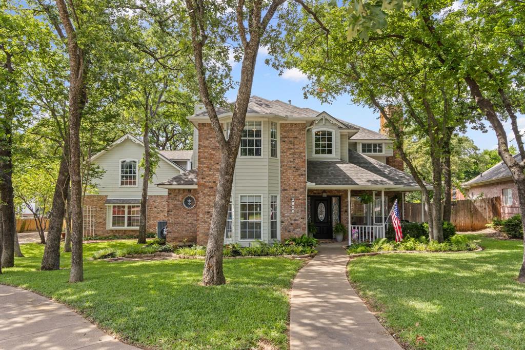 Come see this beautiful Grapevine home with majestic tall oak trees, located on a large lot and quiet cul-de-sac.  So much character everywhere you look!  You will find cozy outdoor spaces all around the property, with a delightful front porch, a balcony overlooking the beautiful backyard and trees, and a large patio that leads to a stunning outdoor flagstone seating area where you can enjoy relaxing by the firepit, sitting by the soothing waterfall, or playing on the green grass.  Great space for entertaining friends too!
Inside are two spacious living rooms, both with a fireplace, and two dining areas on either side of the kitchen, both with large bay windows, providing an abundance of natural light throughout the house.  Each bedroom has its own unique character; three with bay windows and one has an attached study.  The large primary bedroom has a wonderful view of the trees, a walk-out balcony, and a beautifully remodeled ensuite with a frameless shower and a free-standing bathtub.  
Above the garage is an apartment suite.  The seller has rented this space periodically for years and it has produced significant income (see listing agent for details).  It can also be a wonderful multi-gen living space, teen apartment, a man-cave or she-chateau.    Endless possibilities!
The AC system was replaced in May of 2025, the primary ensuite was remodeled in 2024, other bathrooms were also updated in 2024.  New roof installed May of 2021, new section of fence in 2025.
Easy access to major highways, DFW Airport, Parr Park, shopping and restaurants.