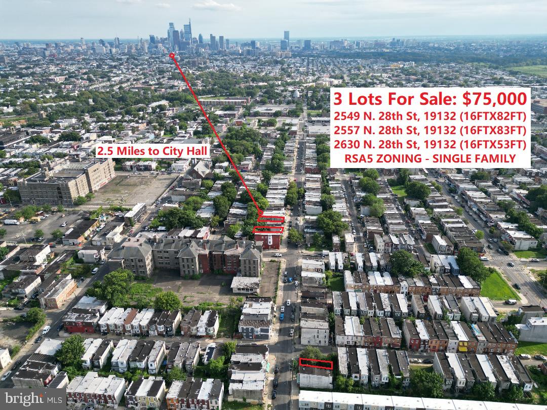 (3) Lot Package Deal on 28th St & Huntingdon St, Philadelphia 19132 2549 N 28th St, Philadelphia PA 19132 (16 Ft X 82 Ft)2557 N 28th St, Philadelphia PA 19132 (16 Ft X 83 Ft)2630 N 28th St, Philadelphia PA 19132 (16 Ft X 53 Ft)All zoned RSA5, can build (3) single family homes by right.Clear Title, motivated seller.$12,500 EACH LOT.