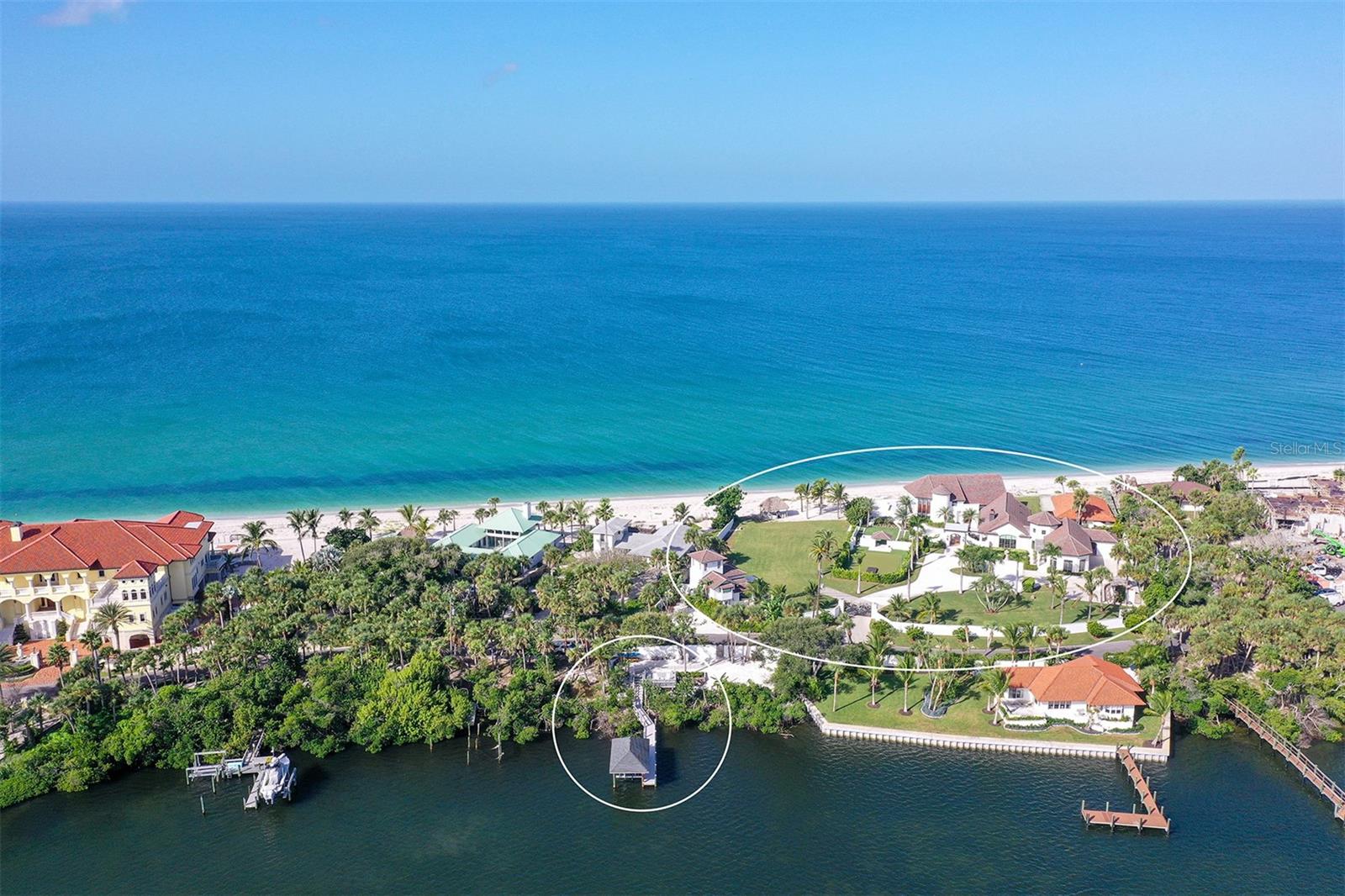 Introducing a rare and extraordinary opportunity to own one of the largest and most coveted properties on Casey Key. This sprawling 2.08-acre estate, featuring an impressive 300 feet of pristine Gulf of Mexico beachfront, is the epitome of coastal luxury. With exclusive Gulf-to-Bay access and 90 feet of Intracoastal Waterway frontage, this property offers unparalleled privacy and endless possibilities for those seeking the ultimate family compound or private retreat.Located in the highly sought-after Estates section of Casey Key, this property offers the best of both worlds: seclusion amidst nature’s beauty and proximity to Sarasota’s vibrant cultural scene. Known for its unspoiled, low-density charm, Casey Key is home to fewer than 400 residences and attracts celebrities, CEOs, and authors who value the island’s quiet elegance and convenient access to the mainland via bridges at both ends.The estate boasts a main residence along with two charming guest houses, providing ample space for family and friends. Expansive grounds set the stage for unforgettable gatherings and entertainment, while the private beach offers direct access to the Gulf’s sparkling waters. Enjoy breathtaking panoramic views from every angle, including a beach-front pool with an infinity edge—perfect for soaking in Florida’s sunset skies.The property also features a grandfathered-in covered boat dock with a 16,000-pound boat lift, offering direct access to the Gulf and Intracoastal Waterway for boating enthusiasts.For the discerning buyer, this estate presents a prime opportunity to renovate the existing structures or to design the home of your dreams, tailoring it to your exact vision. Whether you’re looking for a serene getaway, a legacy family home, or an entertainer’s paradise, this exceptional estate is ready to fulfill your aspirations. The main house was built in 1987, guest house #1 was built in 1977, and guest house #2 was built in 1990.Casey Key offers a rare blend of nature’s tranquility and unparalleled access to Sarasota’s world-class amenities. Live the life you’ve always dreamed of in a one-of-a-kind coastal sanctuary.Don't miss your chance to own a piece of paradise on one of Florida’s most desirable barrier islands.