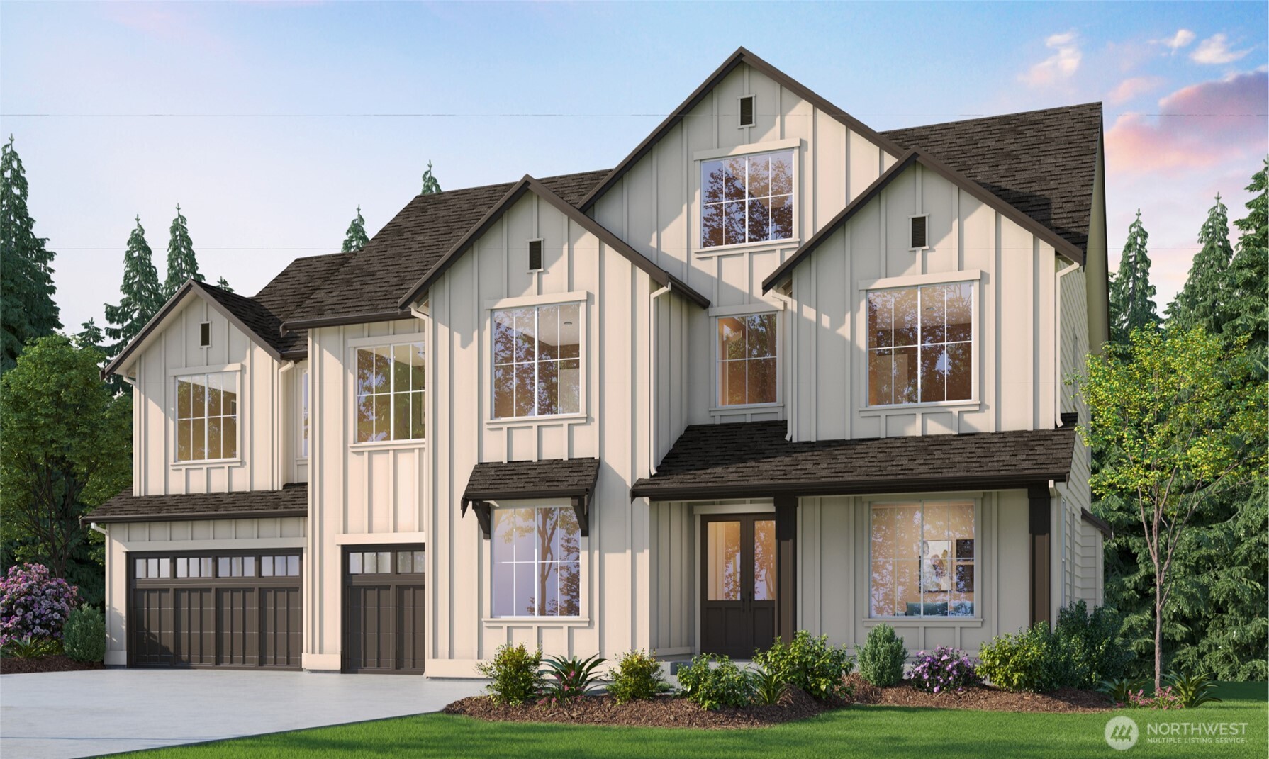 Murray Franklyn proudly presents Jutta’s Garden—showcasing the coveted Asheville plan! This exceptional 5-bedroom, 5.5-bath home w/ main-floor den is designed for comfort, flexibility & modern elegance. Premium finishes abound: slab quartz countertops in the kitchen & all baths, a Frigidaire full-size refrigerator & freezer, wide-plank 7" engineered hardwoods, & stately 8-foot interior doors. The spa-inspired primary bath features a mud-set shower & richly tiled flooring. Soaring windows flood the home with light, while the covered outdoor patio with fireplace creates a perfect indoor-outdoor sanctuary. All set in a beautiful new community with nearby parks & trails—ideally located just minutes from Redmond, Bellevue & abundant amenities!