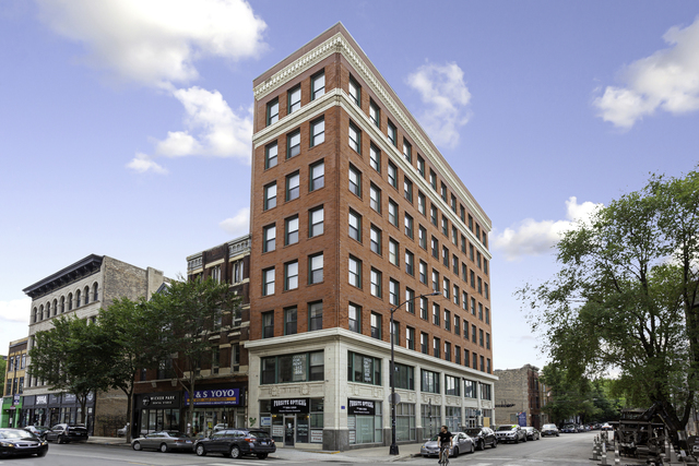 Live in style in this one-of-a-kind, sun-drenched loft in vibrant Wicker Park/Bucktown.  A private elevator opens directly into your unit, revealing over 2,200 square feet of living space that spans the entire 7th floor. Light floods in from huge east, west, and north-facing windows with beautiful skyline and sunset views. The extra-high 10-foot ceilings and massive living and dining areas give this place a truly special and expansive feel - perfect for entertaining. The extraordinarily spacious and bright master bedroom is highlighted by beautiful corner windows and an enormous walk-in closet. Shared full bathroom with double vanity. The second bedroom is a generous size with great closet space and its own full, detached bathroom. The third bedroom offers an easy layout, perfect for a multi-purpose room. Hardwood floors run throughout the main living areas, with painted concrete floors in the bedrooms. The large kitchen features 42" cabinets, granite countertops, and LG appliances. A separate laundry room with extra storage and central air complete the unit. Low assessments. In this prime location, you can easily walk to all the vibrant restaurants, popular shops, and lively bars that make Wicker Park and Bucktown so desirable. With bustling Milwaukee Avenue at your feet and Division Street just two blocks south, you're at the heart of the action. The Blue Line is also a short walk away. Street parking.