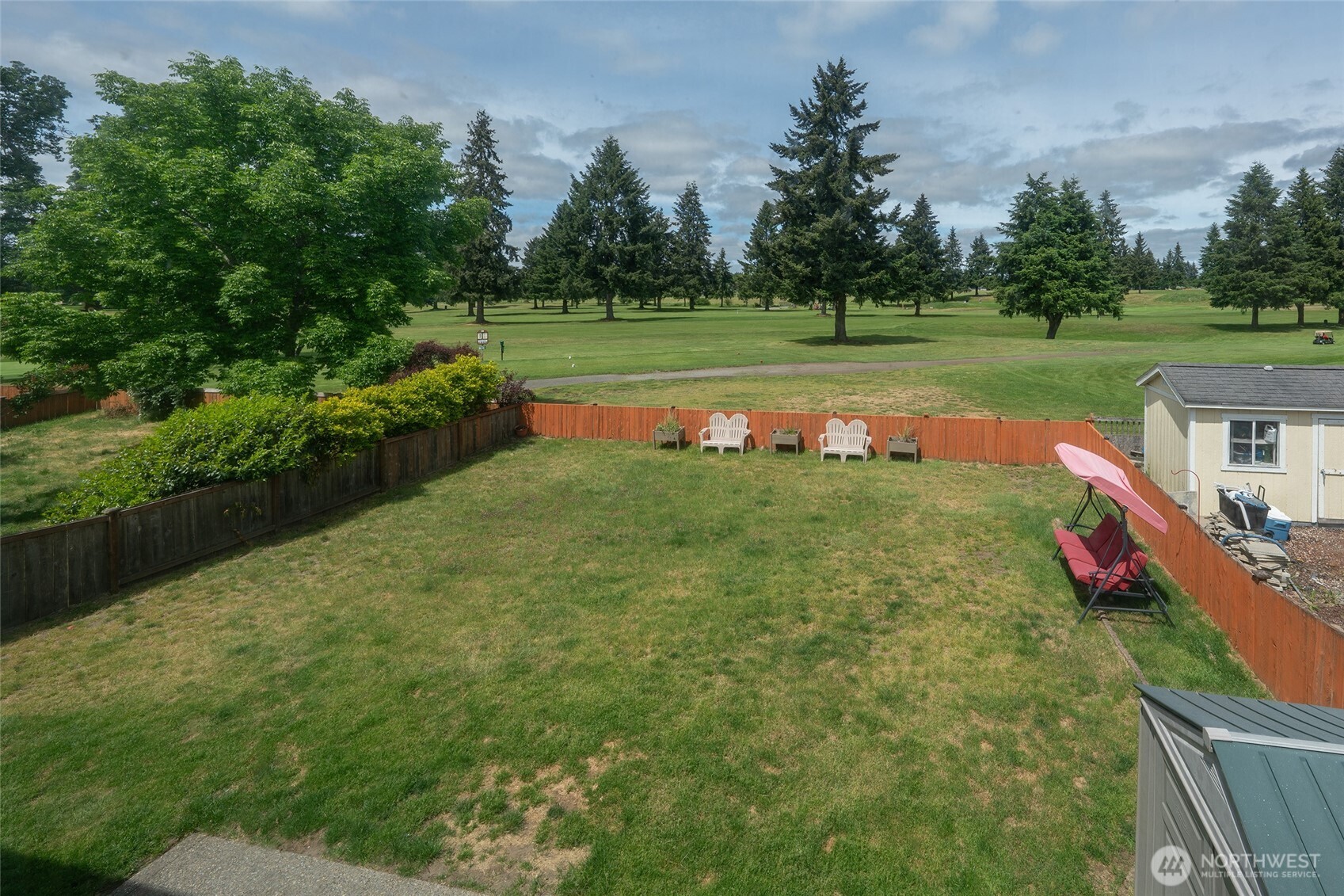 Rare golf course opportunity! Enjoy a panoramic view from the 6th Tee Box of the Tahoma Valley Golf Course from this 4 Bedroom 2.5 Bathroom, 2,041 SqFt home with Central Air Conditioning and 2 car garage.      As you enter the home, you’ll find a nice living room and dining room.  Past that is the kitchen with eating space that features Oak Cabinets, white appliances and a great multi-function Kichae sink.  Along the back of the home is a dining nook with beautiful ceramic tile floor and a large family room with a gas fireplace. There’s also a centrally located half-bath on the main floor.    Upstairs, you'll find a Primary Bedroom with walk-in closet, full bath with separate tub and shower as well as a double-sink vanity. Add to that 3 more comfortable-sized bedrooms (one with walk-in closet), the Laundry Room, and full-bathroom and you have a very nicely arranged home.    The fully-fenced backyard features a concrete patio, large storage shed and plenty of room to play!    Conveniently located near schools, shopping, dining, and JBLM access, this home combines comfort, space, and an exceptional golf course view!