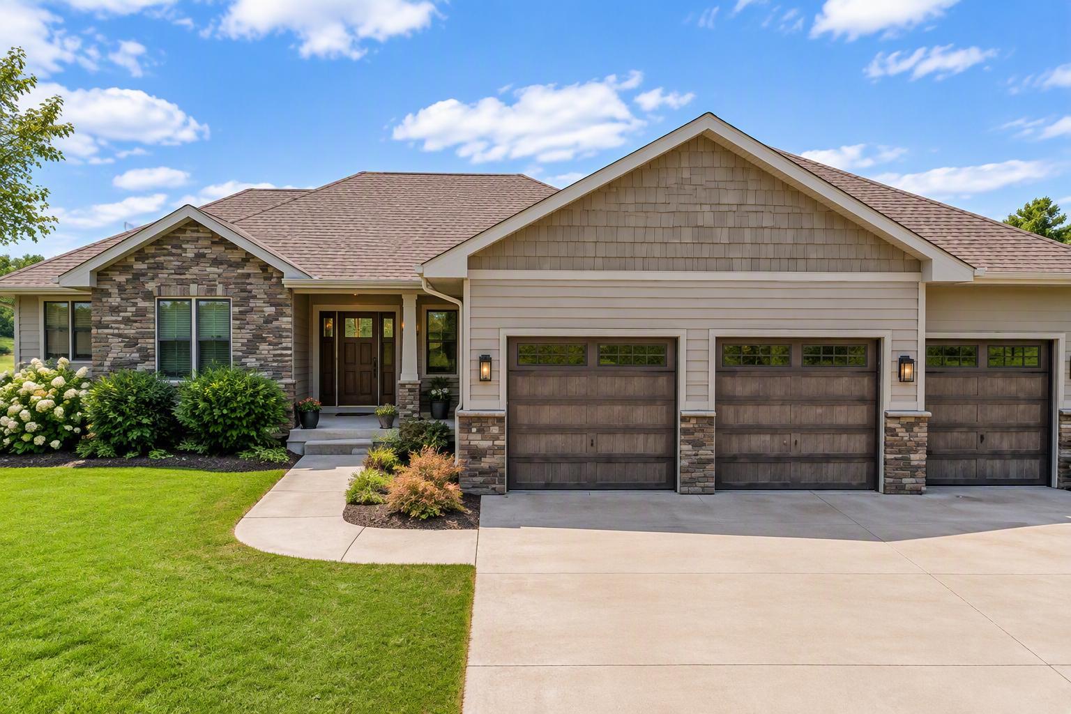 This custom built 4 bed, 3 bath home with 3 car heated garage in the sought after   Mississippi Cove neighborhood offers a meticulous blend of craftsmanship and design.   Sitting on just over an acre with no neighbors across the street or to the south this home offers rare privacy, space and comfort.  With main level living in mind this home has it all!  From a main floor spacious primary bedroom with walk in closet and primary bathroom and steps away from main floor laundry.  The open concept custom crafted kitchen, dining space and living room offers  plenty of space for gathering and .entertaining.  Drink your morning coffee from the spacious sunroom or step out onto the deck to catch amazing western sunsets.