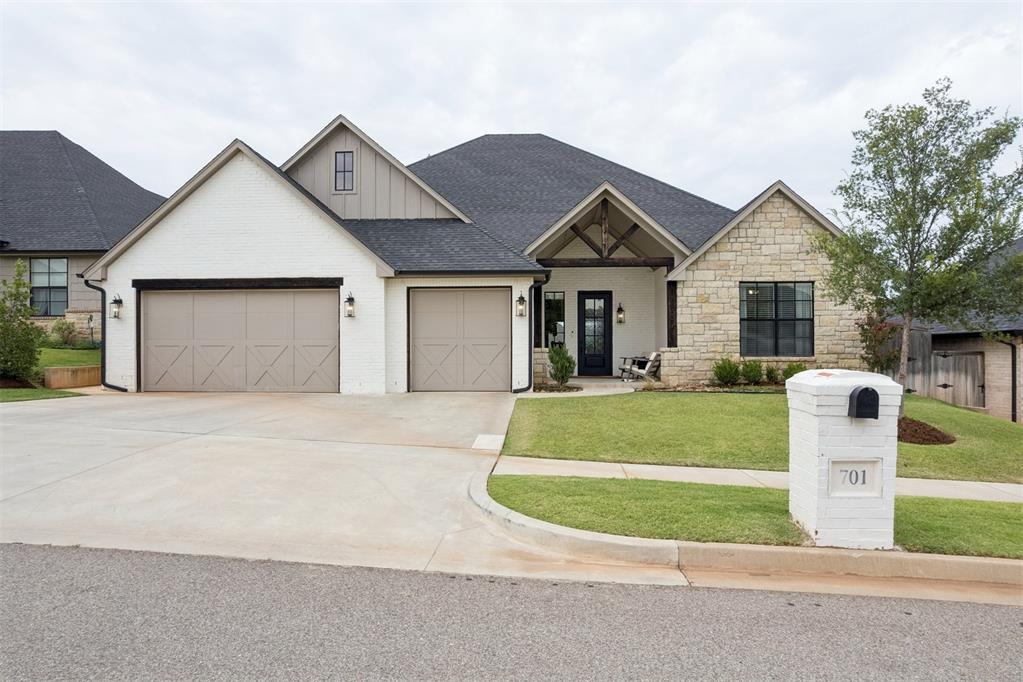 Stunning Modern Farmhouse One-Level Home with Contemporary Design in the Newer Premier Vintage Creek w/Neighborhood Pool, Clubhouse, Fishing Ponds and Walking Trails!!!  3 Bedrooms (All w/Walk-in Closets) + Office + 2 1/2 Bathrooms + 3-Car Garage.  Soaring Ceilings, Abundant Natural Light from Expansive North-Side Windows and a Neutral Color Palette Create an Exquisite Backdrop for this Gorgeous Home.  Upgrades: Extensive Landscaping to include 2 Raised Garden Beds, 3 Pistache Trees and 4 Fence-Lined Taylor Juniper Evergreens for Added Privacy. Low E Windows, Tankless Hot Water, Inground Sprinkler System, Indoor & Outdoor Sonos System, EV Level 2 on 240V Charger, Walk-in Safe Room, Laundry Room w/Sink & Mudroom, Large Oversized Patio w/Gas Grill Hook-up, Conveniently Located Guest Bathroom.  LUXURIOUS PRIMARY ENSUITE:  Walk-in Shower w/Dual Showerheads, Free-Standing Soaking Tub, Double Sink Vanities + Separate Make-Up Vanity, Lg Walk-in Closet.  INCREDIBLE KITCHEN:  Huge Walk-in Pantry, Massive Quartz Kitchen Island/Breakfast Bar w/Farmhouse Sink, SS Built-in Oven,  SS 5-Burner Gas Cooktop, SS Built-in Microwave, SS Dishwasher.  ELEGANT LIVING ROOM:  Massive Cathedral Ceiling with Wood Beam, Exquisite Built-in Bookshelf, Gas Fireplace and Wall of Windows.  EXCEPTIONAL OFFICE: Perfectly located at the Back of the Home w/Backyard Views, Wall-to Wall Built-in Desk with Elegant Floating Shelves, French Doors.   SOPHISTICATED SECONDARY BEDROOMS:  Joined by a Lg Jack & Jill Bathroom and Walk-in Closets w/Built-ins.  Conveniently Located near the Popular University Town Center for Shopping, Lodging, Restaurants and Grocery Stores.