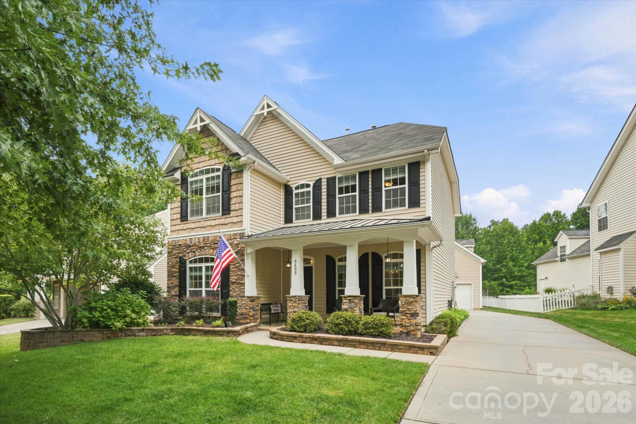 Come June, you’ll thank November-you for saying “Yes to the Address”—9809 Penn Station! Did somebody say private inground saltwater pool? Your own private oasis sets the scene for summer fun. And there’s plenty more to love—take a look at the home!This beautiful Caldwell Station home offers a welcoming feel, a flexible layout and exceptional outdoor living for enjoying Carolina summers. The main house offers 3 bedrooms, 2½ baths and an office with French doors. LVP flooring runs throughout the home. The kitchen features a tile backsplash, stainless steel appliances, granite countertops and custom  black maple countertop on center island. A beautiful stone gas fireplace adds warmth to the living space. The 4th bedroom is located on the upper level of the detached garage and features laminate wood flooring, a walk-in closet and a full bath. The possibilities are endless. Use it as a bedroom, game room, create a home office or a guest retreat. Just be careful—your guests may never want to leave! Enjoy tree-lined streets, 3 neighborhood entrances to the Greenway trails, a community pool, clubhouse and fitness center, plus two playgrounds for the kids to enjoy. The location is hard to beat: close to Birkdale Village’s restaurants and bars, downtown Davidson, and the newer Mecklenburg County recreation center. And when you’re ready to unwind, your very own private saltwater pool retreat is waiting—perfect for cooling off on a warm day, hosting friends, or simply enjoying a peaceful moment at home. A private poolside oasis like this won’t stay a secret for long—come see it before someone else says “YES TO THE ADDRESS”!