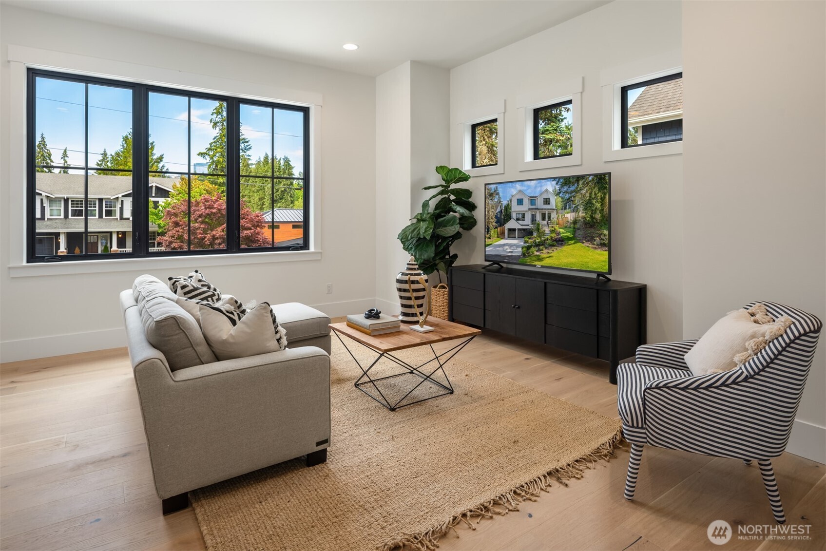 Light-filled space with large windows.