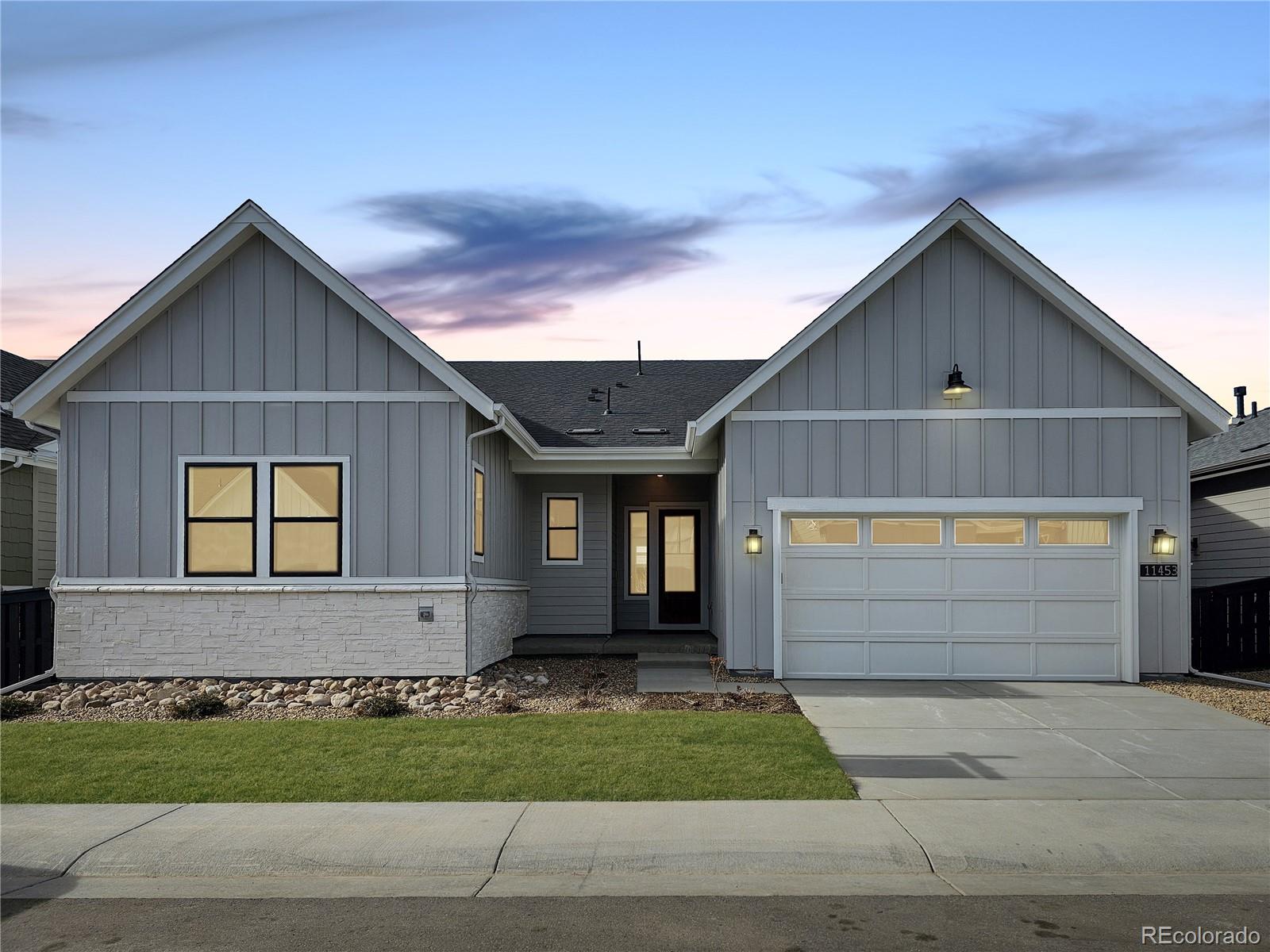 Available NOW! Beautiful single story home located on a corner lot in the desirable Solstice Community by Shea Homes. Solstice is surrounded by Chatfield State Park on 3 sides of the community and acreage parcels on the 4th side. This home has 3 bedrooms, 3 baths, 2-bay garage with storage, fireplace, and covered back patio.  Design finishes include luxury plank wood-style flooring, tile floors at the bath and laundry rooms, engineered stone kitchen counters in Della Terra Calacatta Jubilee, and Yorktowne Henning cabinets in White Icing and Macchiato.  Please contact a community representative for complete details. The Mirabelle Metropolitan Districts provide various services to the property and in addition to the estimated taxes, a $40 per month operations fee is imposed.