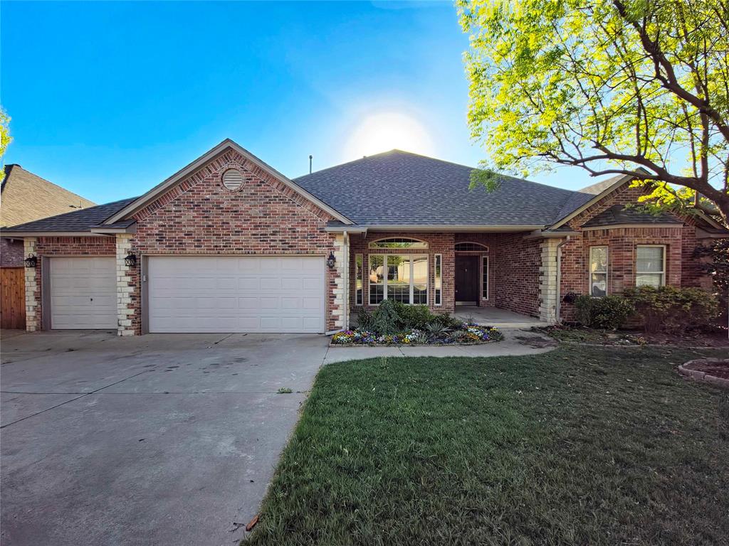 This thoughtfully designed home combines refined style with everyday comfort. The open-concept layout offers both sophistication and functionality, creating an inviting atmosphere throughout. The spacious kitchen features stainless steel appliances, an impressive 11-foot bar, granite countertops, a pantry, prep sink, and stained wood cabinetry, all overlooking a warm and welcoming family room. The primary suite includes a cozy sitting area, a generously sized walk-in closet, dual vanities, a separate shower, and a deep garden tub perfect for unwinding. This property offers 3 bedrooms PLUS a study, 2.5 bathrooms, and a 3-car garage complete with a storm shelter. A versatile flex space provides endless possibilities, ideal for a home office, fourth bedroom, additional living area, or game room. Enjoy outdoor living with an expansive covered patio and a large backyard. The bedrooms feature all new carpeting, and all appliances have been regularly serviced. Located in a peaceful community featuring a pool and playground, this home is ready for its next residents to enjoy. Schedule your showing today!