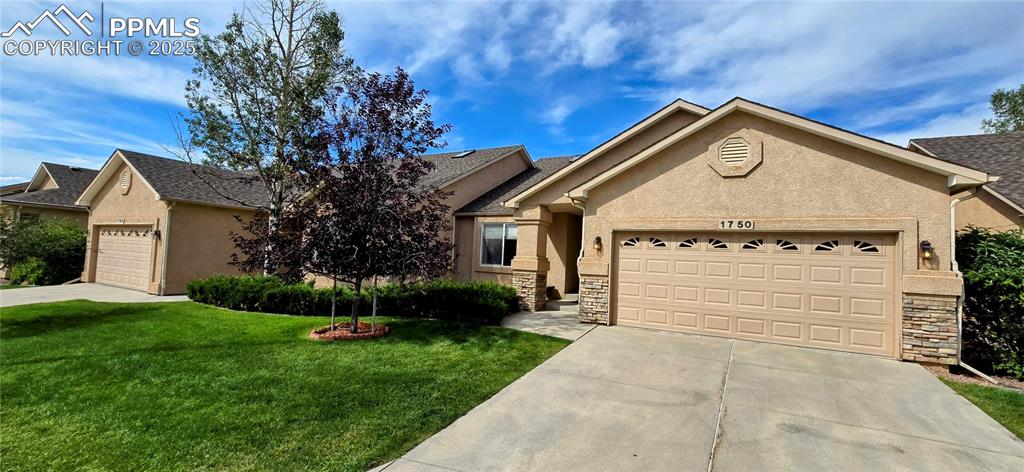 Maintenance-free living in highly desirable Woodmoor! The beautiful home features tall ceilings with lots of natural light through the skylights, hardwood floors in the kitchen, dining areas, a welcoming fireplace with built-in shelving for electronics or decorative items, spacious rooms, and so much more. The master bedroom opens to the patio, and has an amazing walk-in closet with a full complement of shelving. ** The master bath features a large soaking tub, lots of space, and an incredible shower updated with stone and high-end shower head. ** A skylight adds lots of natural light. ** The kitchen features stainless steel appliances, granite counters, and plenty of storage, including a pantry. ** The laundry room is conveniently located on the main floor, with Maytag and Whirlpool appliances. ** The front den / office features hardwood floors, and beautiful French doors. ** A south-facing driveway means fast ice-melt in the winter, a Colorado must! ** The backyard features a covered patio with views of woods, and occasional visits by the local herd of deer. ** The full-finished basement features a huge great room, and 2 bedrooms. One bedroom has a built-in sink & vanity and a large walk-in closet. **The home includes a central air/humidifier, and a radon mitigation system. ** Close to highway, bus line, shopping, dining, entertainment. Minutes from the Rocky Mountain trails. **This is the one you're looking for. Peaceful community nears schools, convenience, no maintenance, and bathed in comfort. ** HOA handles all outside maintenance including lawn and landscaping, snow and trash removal, and the outside of the structure (saving on your insurance costs).
