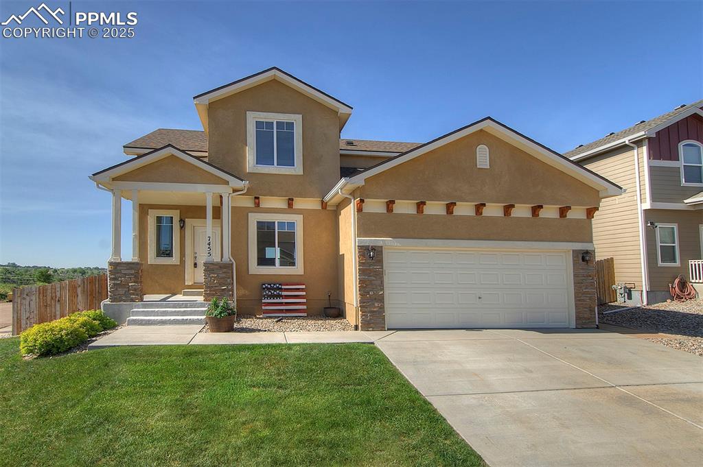Welcome to your dream home! This beautifully maintained single-family residence sits on a prime corner lot that backs to open space, offering both privacy and peaceful views. Step inside to discover an open floor plan with a main-level master suite, a cozy gas fireplace, and a gourmet kitchen featuring granite countertops and ample space for cooking and entertaining. Upstairs, a spacious loft offers the perfect flex space for a home office, play area, or reading nook. The fully finished basement provides even more room to spread out, complete with a generous family room, two additional bedrooms, and a full bathroom—ideal for guests or multigenerational living. Enjoy Colorado’s great outdoors in the beautifully landscaped backyard, complete with a storage shed and additional fenced-in parking for your RV or camper. With new A/C and furnace, a new roof with high-impact shingles, and stucco exterior, this home is move-in ready and built to last. Located just minutes from hiking trails and military bases, this one checks all the boxes. Come see it today—you won’t be disappointed! *Some photos have been virtually staged to show the potential of the property*