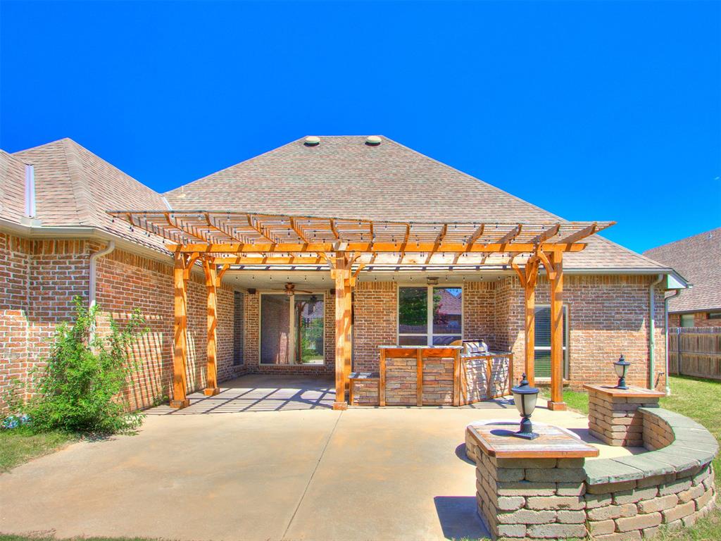 This beautiful 3 bedroom with study in the highly desired Vintage Farms neighborhood. This 2685 SQFt home has a stunning open floor plan with a gorgeous vaulted ceiling and wood beams that vault from the large living area into the spacious kitchen. This home has beautiful wood flooring in the study, formal dining, family room, and primary bedroom. Large primary bedroom connects with master bath with jetted tub and shower - large master closet has high ceilings allowing for three levels of storage. The bonus room is open and spacious with lots of room for a second living area or playroom - 1/2 bath on second floor. Must see the outdoor living area with a built in gas grill, refrigerator, wood fire pit, tv area, large pergola, and a dining space. Lots of upgrades in this gorgeous home: in-ground storm shelter in third car garage, large walk-in pantry, beautiful brick work in the kitchen, spacious utility room, large patio, and lots more. This home is a must see! "Property sold as-is. Seller will make no repairs. All inspections welcome."