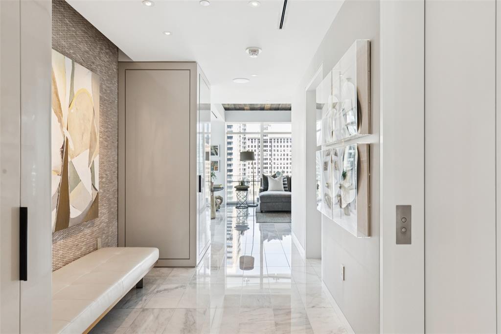 Experience unsurpassed 360-degree views of scenic Klyde Warren Park and Fountains, direct showstopping downtown views, Nasher Sculpture gardens and the entire Dallas Arts District from this rarely available full floor residence inside iconic Museum Tower.  Sunlight pours in from every direction through glistening floor to ceiling glass panels.  This thoughtfully designed home masterminded by Bernbaum Magadini Architects delivers comfortable private living spaces, formal dining and entertainment areas, and separate guest quarters all on one level.  Louis Gloria high gloss wall finishes, Christopher Peacock cabinetry, plus Hudson Construction group all contribute to unsurpassed high end finishes. 2 banks of private and direct elevator access plus 2 private patios offer a rare and exceptional amenity.