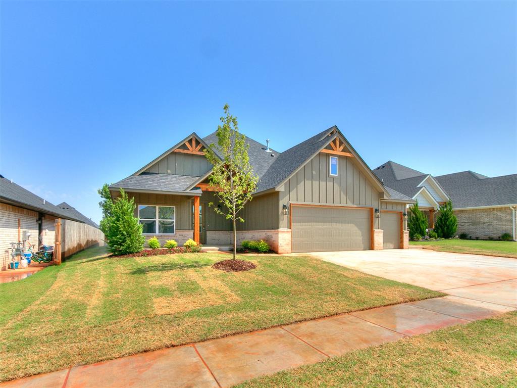 Designed with both style and function in mind, this stunning builder-crafted home offers 4 bedrooms, 2.5 bathrooms, and a spacious 3-car garage in the highly sought-after Mustang School District. The open-concept floor plan features vaulted ceilings, hardwood flooring, a beautiful fireplace, and abundant natural light. The chef’s kitchen showcases floor-to-ceiling custom cabinetry, quartz countertops, an oversized island, designer lighting, under-cabinet lighting, a custom vent hood, and a walk-in pantry. The luxurious primary suite includes a freestanding soaking tub, oversized tiled shower, dual vanities, and a walk-in closet with direct access to the laundry room. Additional highlights include a mudroom with built-in bench, premium finishes throughout, a covered back patio, professionally landscaped yard, and exceptional craftsmanship. Builder is offering a $5,000 buyer incentive toward upgrades, closing costs, or down payment assistance with an acceptable offer.