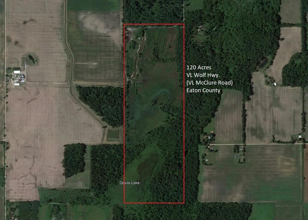 Zillow & Realtor ''Contact Agent' button does not connect you to Listing Agent, if viewing on these sites, please scroll down to contact Listing Agent directly.Aerial Property Video: https://vimeo.com/1013688577?share=copyWelcome to your next secluded big buck recreational and hunting property in southern Eaton County!  Located southwest of Eaton Rapids and East of Olivet, this approximately 120 acre parcel is accessed by legal easement off of a dead end road with no road frontage, which makes this property a wildlife oasis!  The drive to access the property at the end of McClure Road was improved so heavy equipment and trucks could drive in & out back when the portions of the property were utilized to mine peat years ago. The access drive leads to an open prior staging area where....the peat was filtered and loaded and includes a large pole barn structure with concrete floors that could be used to store hunting/recreational equipment in with some improvements or possibly even finish off a section inside and be used as a cabin/place to stay while enjoying the acreage.  
The land itself consists of low/wet muck ground, cattails, tall grass, multiple ponds/water sources, wooded areas with large hard & soft wood trees consisting of maple, oak, cherry, cottonwood & beech, thick brushy pockets, open food plots & various trails throughout with multiple excellent stand locations.  Being part of a large wooded section running north & south with agricultural fields located to the east & west, the property is a natural funnel and travel corridor for all kinds of wildlife, including those big Eaton County bucks and gobblers!  I even noticed a couple wild apple trees while walking the property!  The multiple small ponds near the north end & western side provide an excellent water source and is great for the waterfowl hunters & fishermen, too.  This is probably not your dream home build location, but it could be where you bag that next trophy buck and you can hunt deer, turkey, small game, waterfowl, and predator species all  Current use is Hunting,Recreational.
