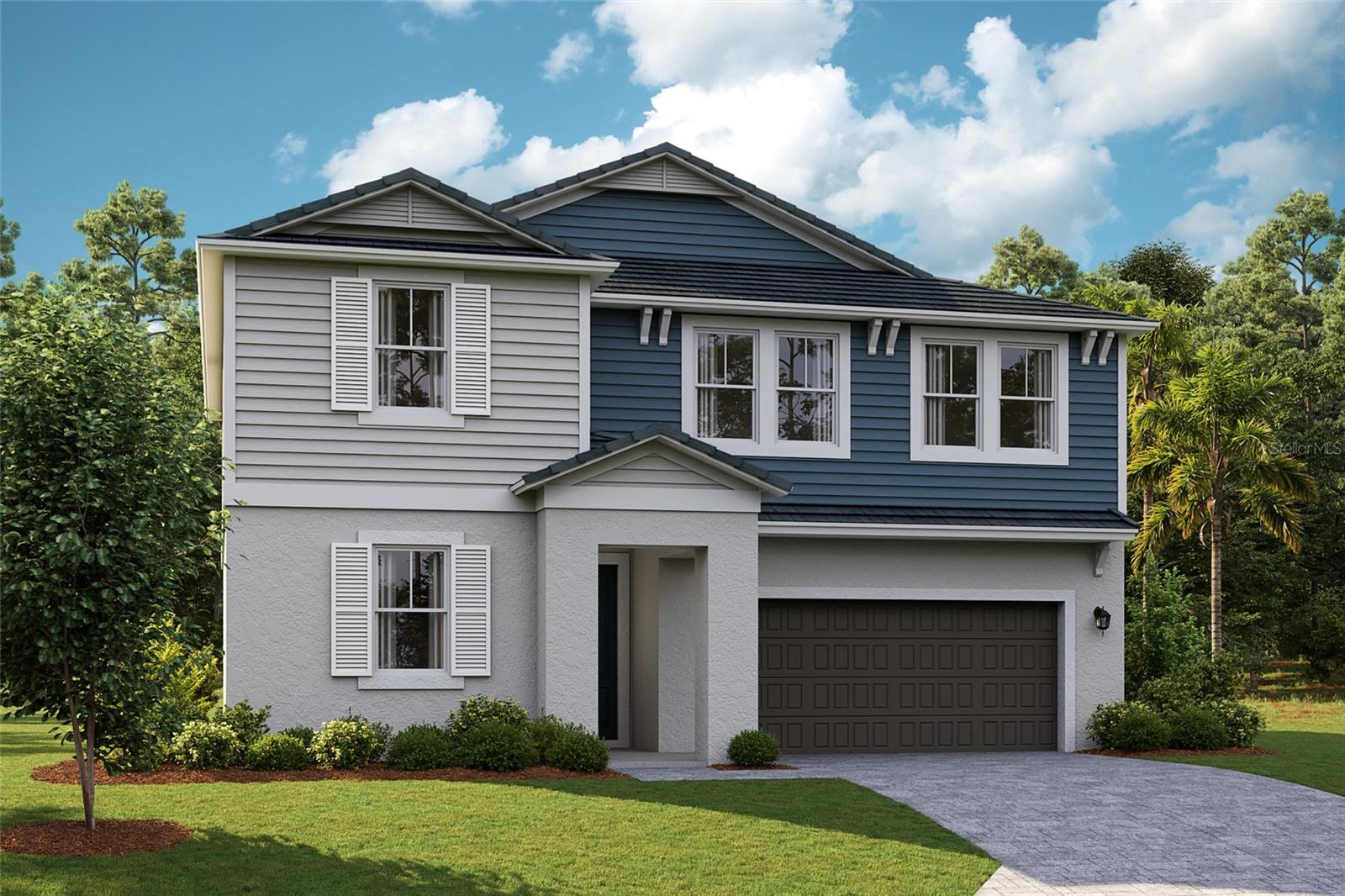 Under Construction. Welcome to The Amelia, a spacious two-story home designed for comfort, style, and flexible living spaces. With 5 bedrooms, 3 full bathrooms, and a 2-car garage, this thoughtfully designed home has everything you need. Step into the inviting foyer, which leads you to an open and functional main living area. The gourmet kitchen, featuring sleek quartz countertops, stainless-steel appliances, 42” upper cabinets and luxury vinyl plank flooring opens to the lanai through sliding glass doors—perfect for indoor-outdoor entertaining. This home features a smart thermostat with voice control, allowing you to easily adjust the temperature for personalized comfort and energy efficiency, all with a simple command. The first floor also offers a convenient bedroom and full bathroom, ideal for a guest suite or home office. Upstairs, the expansive owner’s suite provides a private retreat with a walk-in shower featuring floor to ceiling tile, a freestanding tub, and a double vanity. Three additional bedrooms, a well-appointed laundry room and a large recreation space complete the second floor, making this home as versatile as it is beautiful. It doesn’t stop there though; this stunning home showcases a stylish elevation enhanced by professionally designed landscaping that adds natural beauty to the home’s inviting appearance.  
Find the perfect balance of serene landscapes and modern amenities at Mirada. Homeowners at Mirada enjoy the beach lifestyle in Pasco County with a 15-acre man-made lagoon for swimming, kayaking, paddle boarding, and relaxing. Golf cart paths and spacious sidewalks invite residents to explore opportunities for outdoor recreation, including parks, playgrounds, and nature trails. Stay close to what’s important at Mirada, ideally located 30 minutes from Downtown Tampa and just minutes from Publix. From high-speed action—including super-fast ULTRAFi Wifi--to leisurely strolling or floating, at Mirada you can live life to the fullest. 
Images shown are for illustrative purposes only and may differ from actual home. Completion date subject to change.