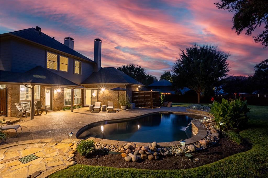 Welcome to this stunning home tucked away on a quiet cul-de-sac in highly sought-after Keller ISD. From the moment you arrive, the pride of ownership is undeniable. The beautifully landscaped yard, dramatic curb appeal, & exterior lighting in both the front & back set the stage for a home that truly sparkles—especially at twilight, when your backyard oasis glows under the evening sky.Inside, you’ll find plantation shutters, fresh paint, & thoughtful updates throughout. The completely remodeled kitchen is a showstopper with custom cabinetry featuring sliding doors, high-end counters, & new flooring that flows through the main living areas. A dedicated downstairs office offers the perfect private space for work, study, or creative projects.The primary suite is a true retreat with a cozy sitting area & private pool entrance. The spa-like bath is beautifully redone with elegant finishes, including a gorgeous walk-in shower, relaxing soaking tub, & carefully chosen high-end details. To complete the suite, the custom-designed closet feels like your own boutique dressing room, blending style & function in the most beautiful way.Upstairs are 2 oversized bedrooms & a generous living area, perfect for play, media, or simply relaxing. One of the bedrooms connects directly to a remodeled bathroom with dual access, making it both convenient & private.This home balances sophistication & comfort seamlessly. Whether you’re enjoying a quiet morning in your primary suite, lounging poolside in complete privacy, or entertaining guests in your open living spaces, this is a home to be lived in & loved—with easy access to shopping, dining, & major roads.