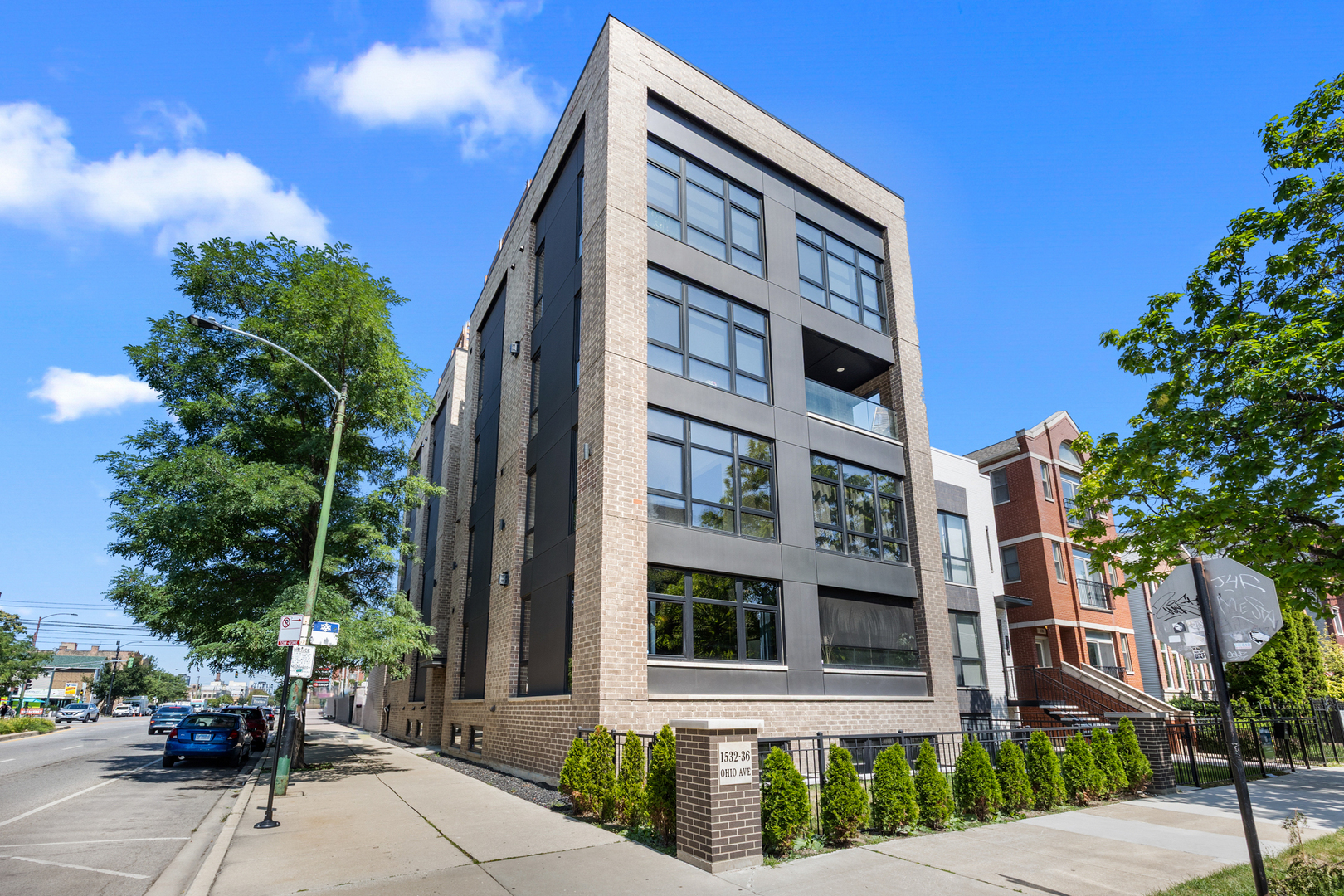Stunning spacious unit with uniquely wide layout. Sits on a 35 Ft wide corner lot., which brings in tons of natural light in. Thoughtful floor plan delivers quality craftsmanship throughout. High-end, intergraded appliances, custom floor to ceiling cabinets, Quartzite countertops, wet bar with wine/beverage fridge and balcony on the main floor. Unit offers: large primary-suite with steam shower, soaking tub and walk-in closet,2 additional bedrooms and a full bath. Comes with large private garage roof deck with views of downtown.
