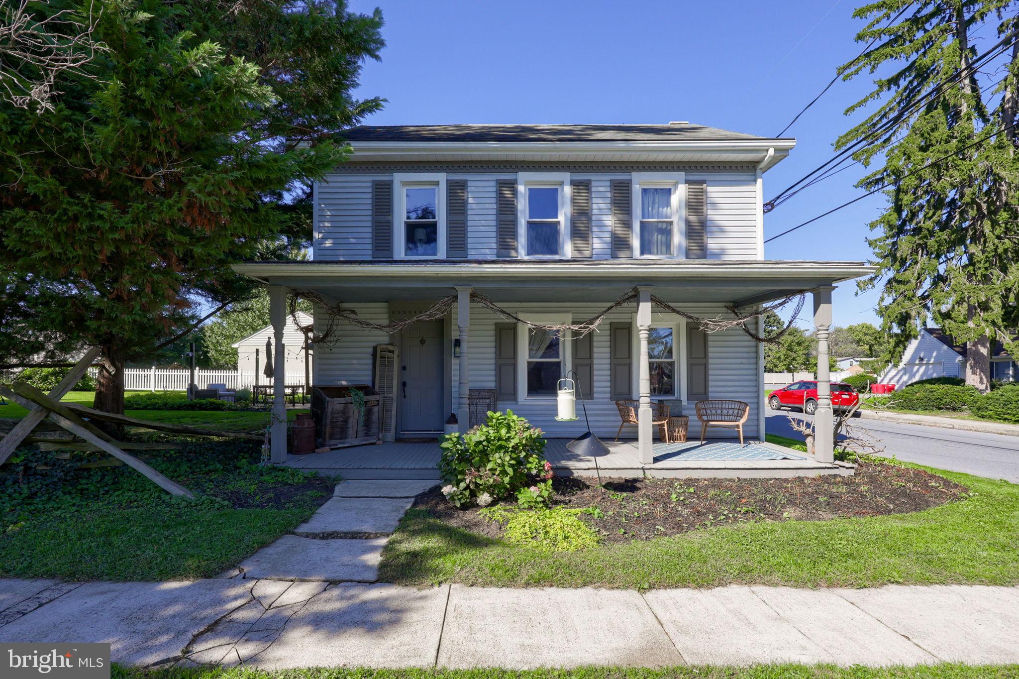 Located on a quiet corner lot, this nicely updated home features a spacious living and dining room with exposed posts and beams, a large kitchen with a charming breakfast nook, first-floor laundry, and a powder room. The second floor offers three bedrooms and an updated full bathroom. The primary bedroom has space for a sitting area or home office, along with walk-up access to a large 22x22 attic, perfect for storage or for future finished space. The third bedroom features a cathedral ceiling and skylight that provide plenty of natural light. Outside, enjoy a private backyard with a large shed and off-street parking in both the front and back. Conveniently located within walking distance of Rohrerstown Elementary School.