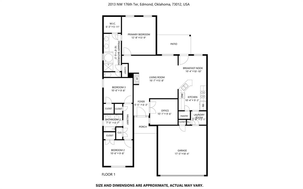 Experience the perfect blend of classic style and contemporary living in this stunning 3 bedroom, 2 bathroom brick ranch home. Offering a generous 1,756 sq. ft. of thoughtfully designed space, this residence greets you with exceptional curb appeal, featuring a beautiful red-brick facade and a spacious two-car garage. This move-in-ready home offers a warm and sophisticated welcome from the moment you arrive. Inside, the home opens into an expansive living area defined by high ceilings and wood-look laminate flooring that flows seamlessly throughout the common spaces. The heart of the home is a spacious living room centered around a cozy fireplace with a traditional oak mantle, providing the perfect spot for relaxation. The kitchen is both functional and charming, boasting ample solid wood cabinetry, durable tile flooring, and a full suite of stainless steel appliances. An oversized arched window in the adjacent office/flex room floods the interior with natural light, creating an inspiring environment for work or creative pursuits. The private quarters are equally impressive. The primary suite serves as a tranquil sanctuary, featuring plush neutral carpeting, a tray ceiling, and a massive walk-in closet. Its private en-suite bathroom offers a spa-like retreat with a double vanity and a deep soaking tub. Two additional well-appointed guest bedrooms share a clean, bright second bathroom, providing plenty of space for visitors. Outside, the fully fenced backyard features a covered concrete patio, ideal for outdoor dining and enjoying the fresh air in total privacy. Combining high-quality construction with a fresh, updated interior, this home offers a rare lifestyle opportunity in a peaceful, established community.