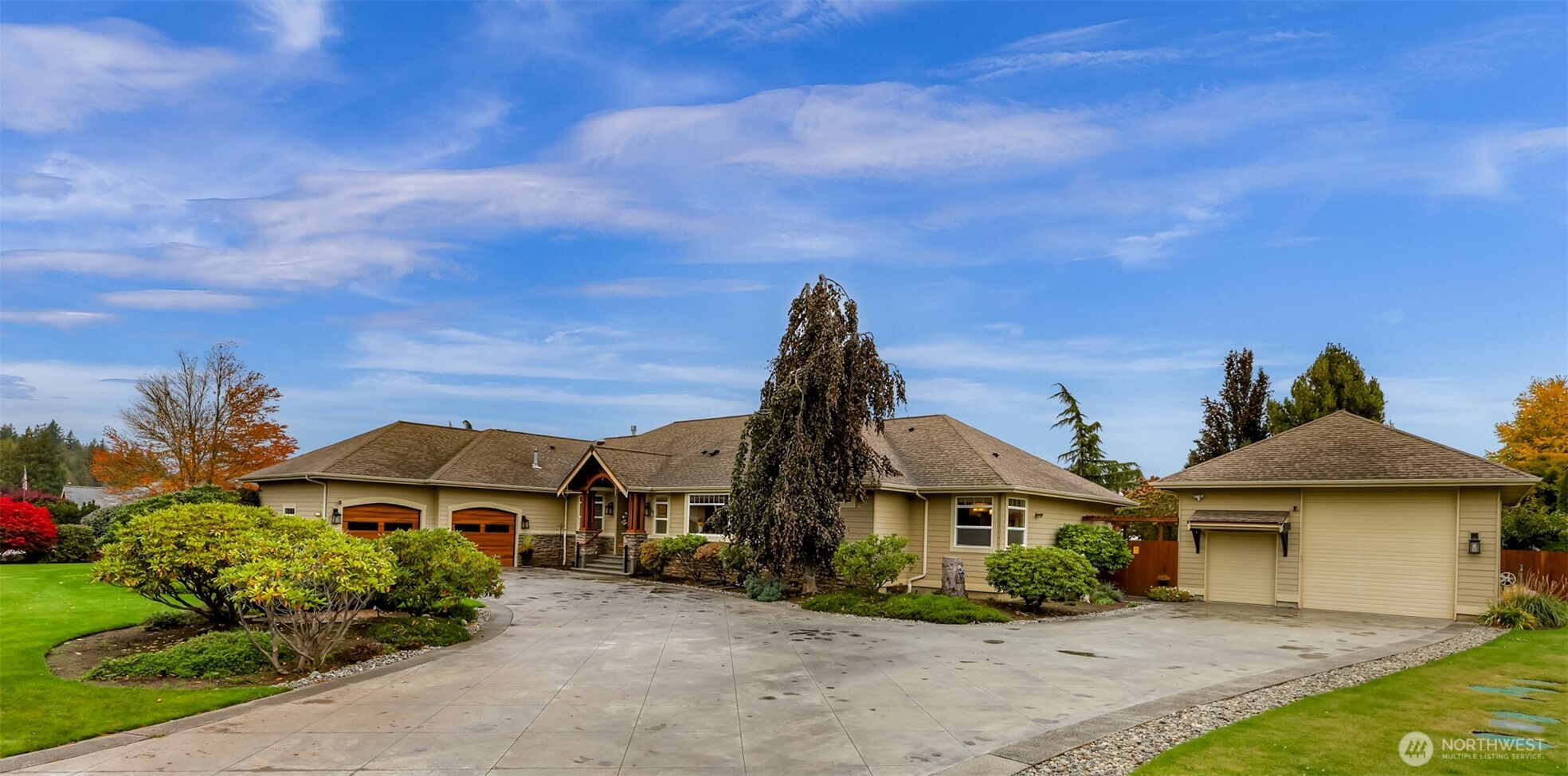Exceptional single-level home in one of Whatcom County’s premier neighborhoods, situated on a beautifully landscaped, level .82-acre lot. Offering 2,738 SF, this thoughtfully designed home features 3 bedrooms, a spacious office, private library, and dedicated sewing/hobby room. Extensive updates include a new septic system, hardwood floors, windows, garage doors, cabinetry, granite countertops, front door, and expansive 710 SF back deck. Outside is your own private retreat with a large swimming pool and pool house, plus an impressive 864 SF detached shop complete with bathroom and shower. The oversized 761 SF garage provides abundant space for vehicles, storage, and projects, while a 20kW Generac whole-home generator offers added peace of mind. Centrally located between Bellingham, Ferndale, and Lynden, approximately one mile from I-5, with Ferndale schools and WTA Route 27 nearby. Homes in this established neighborhood rarely come to market!