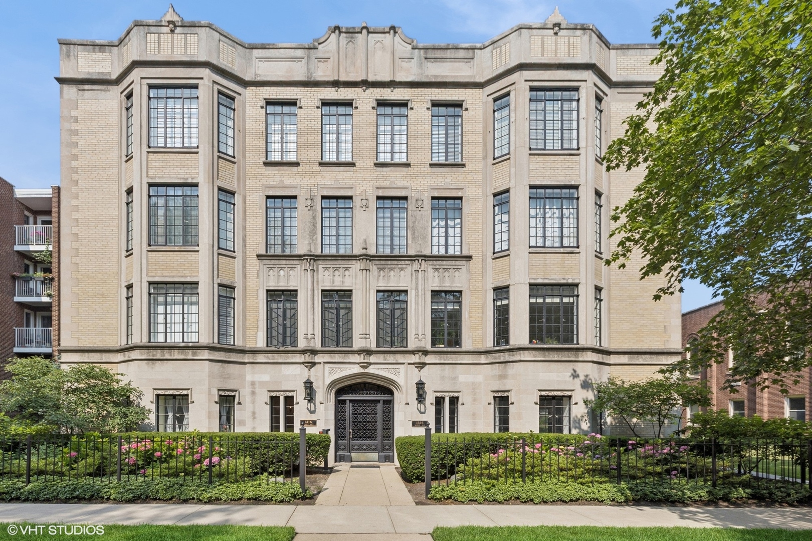 Now's your chance to have it all with this rare opportunity to own an enormous 950 square foot 1BR, 1BA condo in one of Evanston's most unique and historic beautifully maintained landmarked buildings, with a peaceful shared outdoor space side courtyard. Bright views from and natural light in every room of this spacious vintage unit with beautifully updated kitchen containing high end (La Cornue range, Miele dishwasher) appliances. Large formal living room, dining room (both with bay windows), and bedroom. Beautiful hardwood floors throughout. Many functional closets and first floor storage locker. Coin laundry on first floor. Parking available (public outdoor or private indoor) close by with a monthly fee. Please note this is a third floor walk-up.