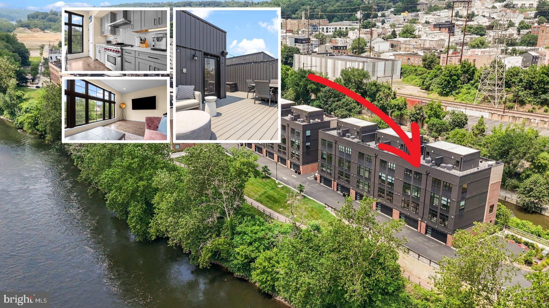 Welcome home to this STUNNING 5 bedroom home nestled in the Locks community of vibrant Manayunk. Experience refined urban living at its best in this impressive, multi-level residence designed for both everyday comfort and elevated entertaining. This exceptional home offers 5 beautifully finished levels each with floor to ceiling windows offering exceptional views of both the Schuylkill River and canal, beautiful hardwood flooring throughout AND offers the added luxury of an elevator for seamless access between floors. Enter to the ground level and enjoy the convenience of a two-car garage complete with electric charger, ample storage closets, and a sun-drenched flex space —perfect for a home gym, studio, or additional lounge. Continue up to the main living floor and be impressed with your GORGEOUS eat-in kitchen anchored by a spacious center island with seating, quartz countertops, high-end stainless steel appliances, Sub Zero refrigerator, 6 burner Wolf brand gas range with built in hood, Wolf drawer built-in microwave, pantry closet and ample counter and cabinet space. The open layout flows effortlessly into a stylish dining area, family room with dry bar complete with beverage fridge, a generous living room where you can entertain friends and family in style and a convenient powder room. Upstairs, the third level offers three spacious bedrooms, including one with its own private ensuite bathroom showcasing a tiled glass-door stall shower. A full hallway bathroom with a striking tiled tub/shower combo and dual sink vanity and a dedicated laundry room add everyday functionality with style. The luxurious fourth floor is devoted to the primary suite—a serene retreat complete with a spacious bedroom boasting a walk-in closet.  Continue past your walk-in closet designed for custom storage AND  built-in white gloss cabinets to a private office / additional 5th bedroom.  Unwind  in your spa-inspired primary bath boasting a soaking tub with breathtaking views of the river and a glass-enclosed tiled shower complete with two shower heads (one being a rain shower), shower wand and built in bench for ultimate relaxation. A sleek wet bar with GE wine fridge and cabinetry enhances the comfort and functionality of your private retreat.  Completing this floor you will find outside seating, the perfect place to have your morning coffee right outside of your master suite.  Crowning the home, a spectacular rooftop terrace showcases sweeping panoramic views of both the Schuylkill River and the canal—a rare vantage point for sunrise coffee or evening cocktails. Designed for effortless entertaining, it features the built-in SONOS sound system and is prepped with a rough-in for an outdoor TV, allowing you to create the ultimate open-air lounge with endless views (please note this is 1 of only 2 buildings in the entire community which offer unobstructed views from both sides!). Additional highlights include elevator access to every level, dramatic 8-foot windows on each floor that bathe the interiors in natural light and frame picturesque views, SONOS ceiling speakers wired for the kitchen, family room, primary bedroom AND rooftop terrace for seamless entertainment, multiple smart features such as Lutron programmable electric shades, door locks and thermostat for effortless comfort, and an unbeatable location in one of Philadelphia’s most sought-after and walkable neighborhoods. Conveniently situated adjacent to a community parking lot, the home offers easy access to ample guest parking making entertaining a breeze. Located just steps from boutique shopping, acclaimed restaurants, and scenic walking trails including the Tow Path yet near Manayunk train station with service to Center City and I 76 for easy commuting. Don’t miss your opportunity to tour this beautiful home!