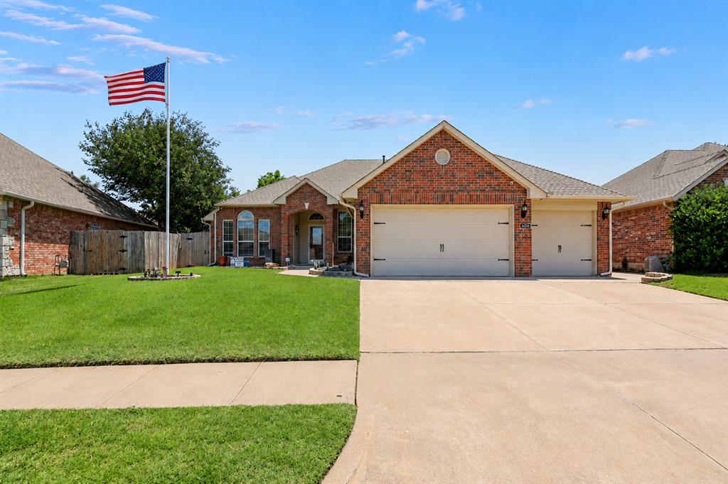 Move-in ready and located in a highly desirable neighborhood within an excellent school district, this beautifully maintained home is one you won't want to miss! The thoughtfully designed split floor plan offers both privacy and functionality, making it ideal for a variety of lifestyles. Just off the entry, you'll find a versatile formal dining room that could easily serve as a second living area, home office, or playroom to fit your needs. Recent updates include beautiful wood-look tile throughout the main living areas and new carpet, giving the home a fresh, modern feel. Step outside to enjoy the backyard, complete with an above-ground storm shelter for added peace of mind during the crazy Oklahoma weather. With its flexible layout, tasteful updates, and prime location, this home is ready for its next owners to move right in and make it their own.