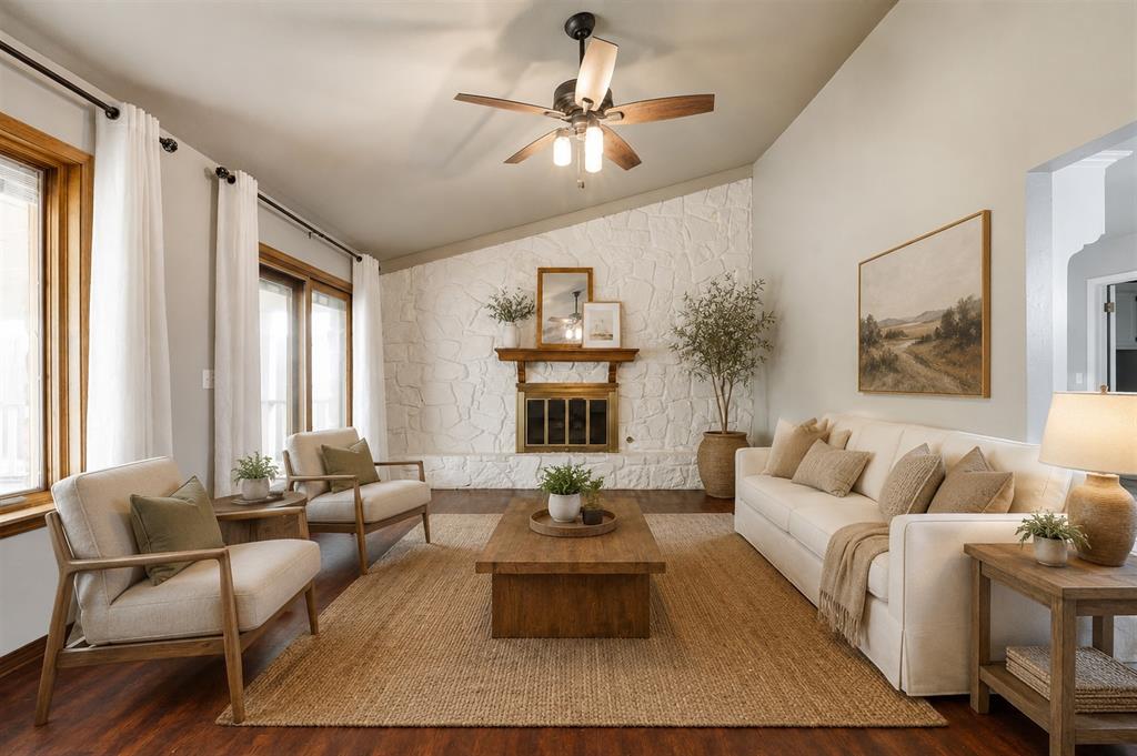 An exceptional property with the coolest 70’s vibe- welcome to 320 Elwood Drive. Located in the southern-most section of Edmond, you’ll enjoy quick access to Broadway Extension, the turnpike & amenities in both Edmond and OKC! A stone exterior & mature trees draw you in right away. With vaulted ceilings & a wall of southern-facing windows, the living room is both impressive and cozy- compliments of the sprawling stone fireplace. A light and bright kitchen features eating space, stainless appliances & convenient built-ins. The spacious master suite features a spacious closet and an updated bathroom with subway tile shower & vanity. The guest bathroom has also been refreshed with brand new quartz counters, lighting & fixtures [2026]. Each secondary bedroom is generously sized. New HVAC system in 2024 gives peace of mind for years to come! A sprawling backyard showcases a large covered patio, storage shed and overall serene experience. Directly behind the home is Ted Anderson Park. An awesome home in the most convenient location!