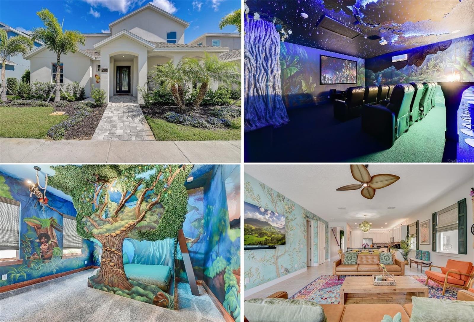 Welcome to the home of "The Family Madrigal." Drawers! Floors! Doors! Every detail in this LUXURY VILLA is magical. Step into the world of short-term rentals in the GOLFING and ENTERTAINMENT resort of REUNION. Behind each of the 6 BEDROOM doors an IMMERSIVE EXPERIENCE awaits. A few features include: sound activated lights in Pepe's Cloud Room, monkey chandeliers in Antonio's Room, Bruno's connecting CAVE (with SLIDE) that leads to Isabella's flower filled retreat, special effects in the MOVIE THEATRE, and a fun-filled private ARACADE. The main living spaces tie into the classic CASITA style and provide ample space to cook, lounge, or entertain. This property is TURN-KEY so everything you need is already here, including hidden "easter eggs" in the design you must come tour to find. The downstairs PRIMARY BEDROOM has a HUGE WALK-IN CLOSET and a well appointed BATHROOM. One additional bedroom and bathroom are downstairs and the remaining 4 are upstairs. Check out the ATTACHED FLOOR PLANS and 3-D walkthrough. Outside awaits your POOL and SPA OASIS with loungers, outdoor dining set, and swaying palm trees. Sweet smelling jasmine vines grow around the fence for added privacy and allure. There is a REAR PAVER DRIVEWAY for additional parking or it could easily be added as ADDITIONAL PATIO SPACE by extending the fencing along the perimeter. Think of all the MAGICAL moments you will have and all the RENTAL INCOME this villa will conjure up. ACTIVE MEMBERSHIP is attached and available for transfer.