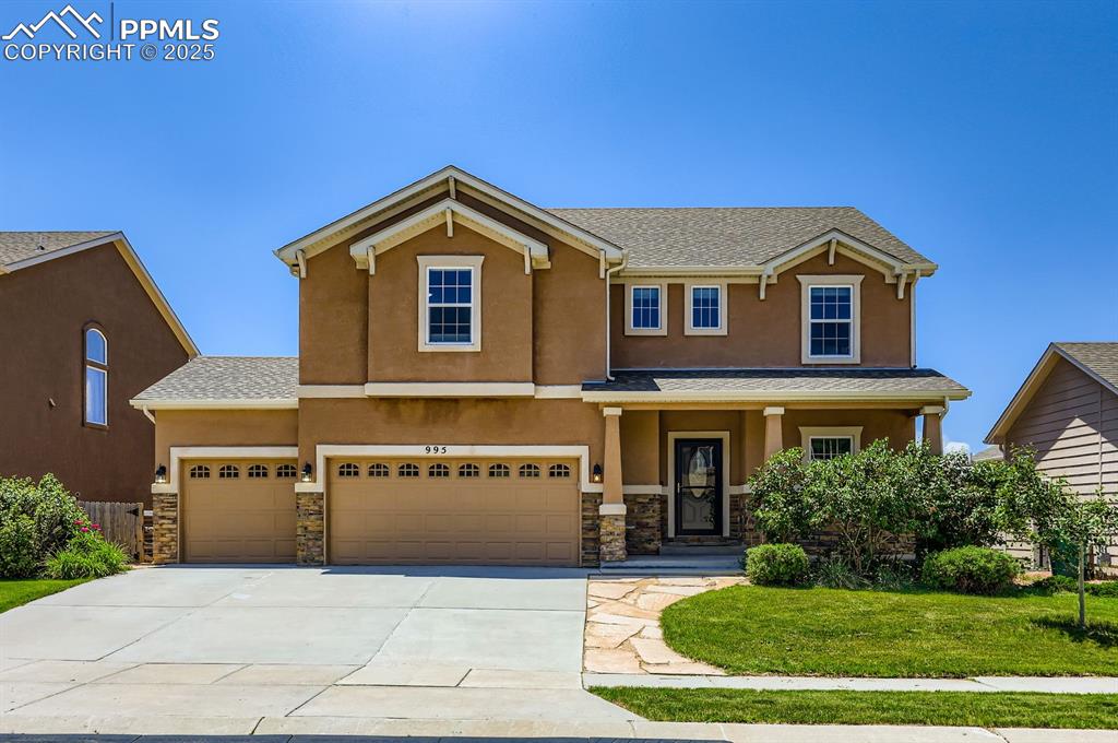 This gorgeous stucco home boasts over 4,300 square feet of living space, 3 large living rooms, walk out basement, deck and mountain views.
Perfect for entertaining! Enjoy cooking in this beautiful kitchen with stainless appliances including a gas cooktop and double oven, large walk-in pantry, ample cabinetry, generous granite counter space flowing into a large dining area with lots of windows. Walks out to the composite deck with mountain views. Spacious main level living room features a cozy fireplace. Main level also has a half bath and office/bedroom with french doors. Large upstairs living room is perfect for media or an office area. The master bedroom boasts a private en-suite with dual sinks, walk-in closet with laundry room. The two other upstairs bedrooms are spacious and offer sizable closets. There is another full bathroom upstairs to accommodate the other bedrooms. The walk-out basement has two more bedrooms, full bathroom, wet bar, and another laundry space with additional storage. 
Located within walking distance to shopping, dining, entertainment and Discovery Canyon. Newer Furnace and A/C-August 2022.