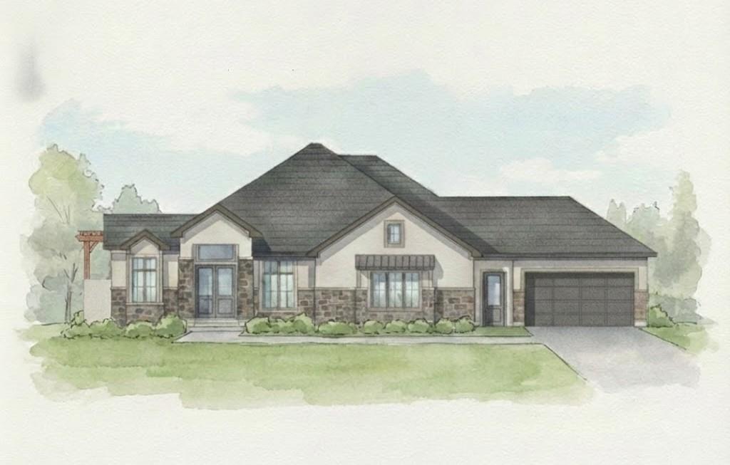 The Courtland Reverse by Don Julian Builders--UNDER CONSTRUCTION! THIS HOME IS NOT COMPLETED--the photos shown are from another Courtland MODEL plan that is completed. So much WOW! Fabulous plan with a terrific courtyard with converging doors off the entry--perfect for relaxing and enjoying nature! Useable, large First floor office/den views this indoor/outdoor space! Pub bar area across from the courtyard--enjoy entertaining-great places. FOUR car garage! Great room with vaults and beams--Large dining area with vaults and beams, too! Primary bedroom suite with vault and beams, light, extra-large shower, and laundry ROOM off the huge closet. Second bedroom on first floor w/private bath. Drop station with cubbies by back door. Large kitchen with massive (double slab) island and lots of space. Hidden, back stairs to Lower level: jumbo REC room, extra-sized wet bar; 1/2 bath. 2 additional, sizable bedrooms (each with their own bath and walk-in closet). SO much light! Enjoy Riss Lake amenities: including 3 pools, tennis courts with pickle ball lines, playground, splash pad, walking trails, 134-acre lake for fishing or boating, more!