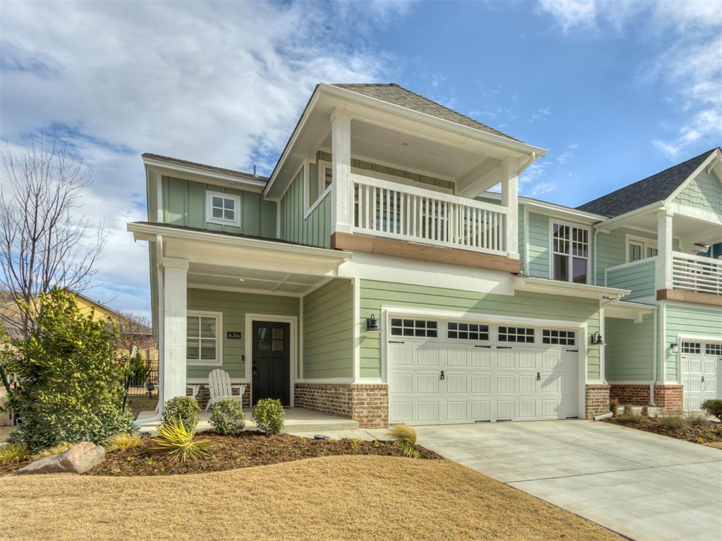Immaculate and better than new! This coastal inspired townhome in highly sought after Bungalow Heights is in Edmond Schools!  This 3 bedroom, 3 full bathroom home has upgraded flooring, a pocket office, custom glass shower doors, an over-sized island, custom blinds, epoxy garage flooring, custom mantle, security system, sprinkler system and a storm shelter! This amazing gated community has a resort style pool, fitness center, clubhouse, and a lake with walking trails.  Upstairs could be a second primary bedroom with its own bathroom, pocket office and walk out balcony.  HOA takes care of all exterior maintenance including mowing, paint, etc.