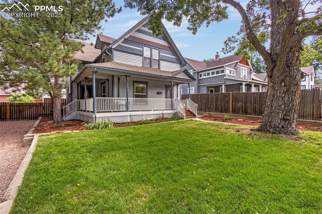 A beautifully restored two-story Victorian in Historic Uptown, within easy walking distance of downtown Colorado Springs and local parks, dining, and transit.
With beautiful high ceilings with original woodwork and hardwood floors; elegant retro pocket doors on main level, new paint and carpeting throughout entire home.
The kitchen is bright with maple cabinetry, new appliances, and a nostalgic double swinging door to the great room
Main-level laundry room with walkout to 12'x24' composite deck, and the large, fenced rear yard to enjoy those summer days. Don't miss the wall of fragrant lilac bushes. The yards features auto sprinkler systems and drip system. The 864 s.f oversize, detached 2-car garage w/shop and private alley access was a great addition in 2008. 
Located in the Historic Uptown neighborhood—situated directly north of downtown—residents benefit from walkability to restaurants, shops, monuments, cultural venues, parks, and transit. Nearby schools include Columbia Elementary, North Middle, and Palmer High.
This home blends the elegance of a Victorian-era home with thoughtful modern updates—lovingly maintained character interiors, spacious outdoor areas, a substantial workshop garage, and R-2 zoning for flexibility. Perfect for buyers seeking a distinctive, centrally located home with potential for rental income or expanded living options.