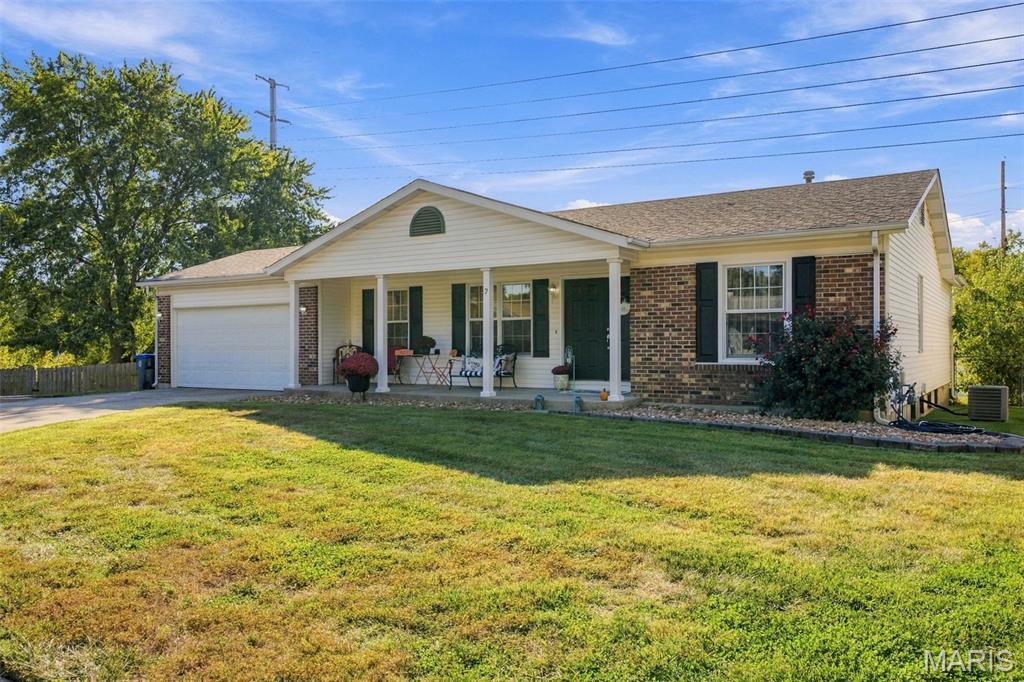 Welcome to 7 Cherrywood Ct! This fabulous 4 bed, 2 bath brick ranch is tucked away on a cul-de-sac and conveniently located close to shopping, schools, and green spaces. As you enter, you are greeted by a light filled and spacious living/dining room that leads seamlessly into the kitchen. Equipped with stainless steel appliances, tons of cabinet space, and a pantry, the kitchen opens into a cozy living room. Flanked by a fireplace with impressive brick masonry, this space is perfect for entertaining while you prepare a meal. The four main floor bedrooms are generously sized, with the primary en suite featuring a large, walk in closet. The partially finished lower level provides tons of extra living area and storage. Enjoy chilly Fall nights around a fire pit on the massive patio overlooking the fully fenced backyard, awesome for your four legged family members!