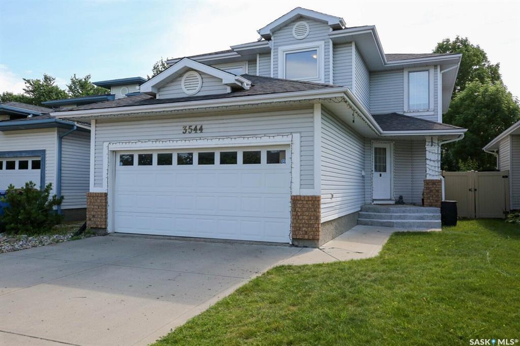 Looking for a spacious family home in the highly sought-after Woodland Grove neighbourhood? Welcome to 3544 Baswood Grove! Offering an impressive 1,976 sq. ft. plus a fully developed basement, this meticulously maintained two-storey home blends timeless elegance with modern comfort in one of East Regina's most desirable communities. Conveniently located near excellent schools, parks, walking paths, and all essential amenities, this home is ideal for growing families. So many updates, ask your agent for list provided in supplements.Step inside and be impressed by the soaring vaulted ceilings, stunning open staircase, and bright, open-concept layout. The spacious living room flows seamlessly into the kitchen and dining area, creating the perfect space for everyday living and entertaining. The kitchen offers abundant cabinetry and counter space, a convenient corner pantry, and excellent sightlines to the main living areas. A cozy gas fireplace adds warmth to the family room, while the main floor office is perfect for working from home or studying. Completing the main level are a two-piece bathroom and a functional laundry with access to the attached double garage. Upstairs features a versatile bonus area, two spacious bedrooms, and a generous primary suite complete with a walk-in closet and four-piece ensuite. The fully developed basement provides exceptional additional living space with a large recreation/games room, a three-piece bathroom, a den or flex room ideal for a home gym, office, or guest space, plus plenty of storage. Outside, enjoy the beautifully landscaped backyard featuring a spacious deck, lush lawn, mature landscaping, and storage sheds—perfect for relaxing or entertaining.Thoughtfully designed, exceptionally maintained and updated, ideally located, this outstanding Woodland Grove home offers the space, comfort, and lifestyle today's families are looking for. Don't miss your chance to make 3544 Baswood Grove your next home!