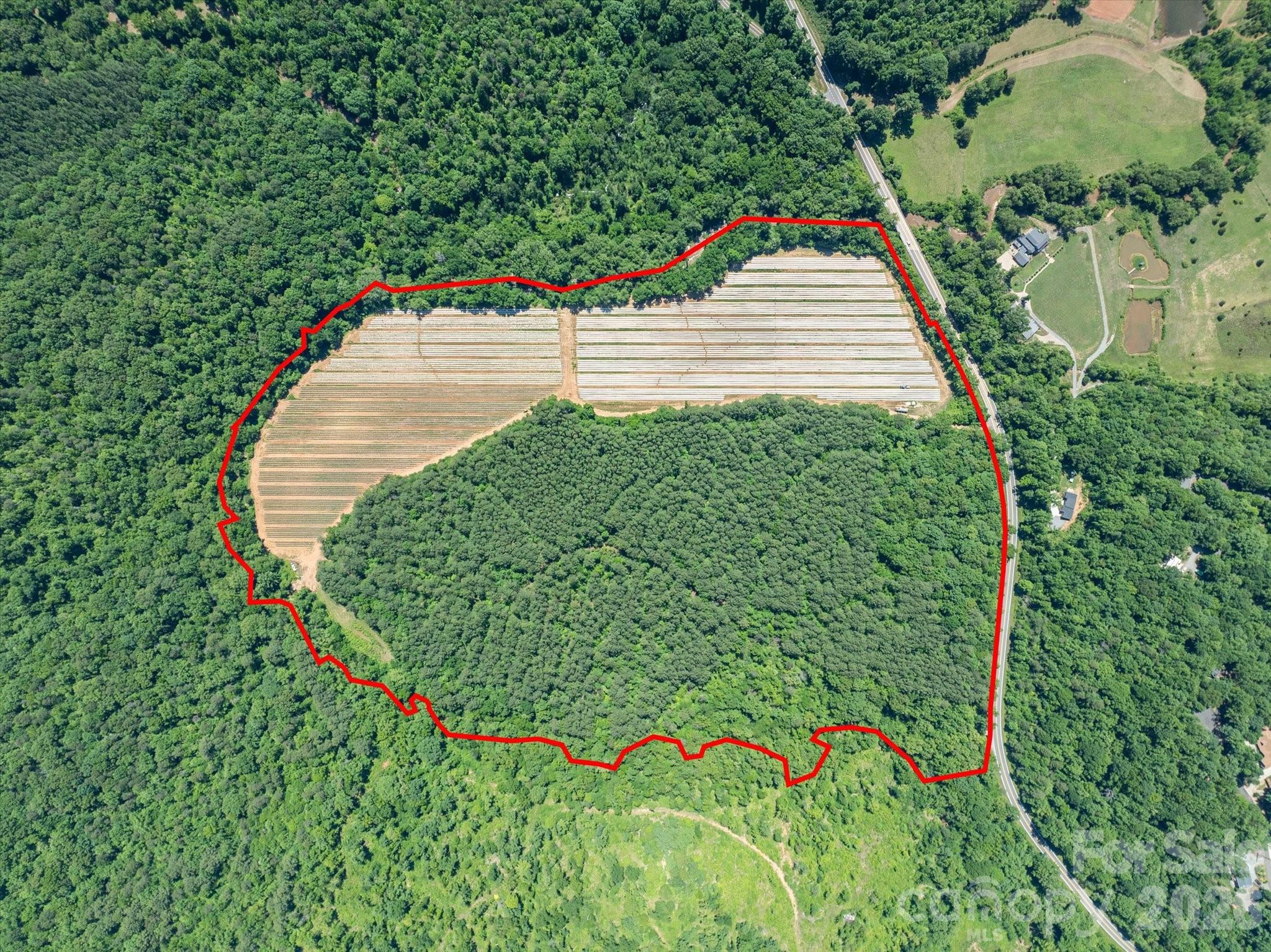 Don't miss this rare opportunity to own 61 +- spectacular acres in the heart of western NC horse country!  This beautiful property is diverse in both topography, and potential uses. +-20 acres of prime bottomland is currently in tomato propduction (on an annual lease), with another +-40 forested acres rising gently above the fields, offering two gentle knobs with numerous private and picturesque homesite options to choose from. The views from these potential homesites would be excellent, overlooking the lower fields and mountains beyond. The property features extensive frontage along Mountain Creek. The options presented by this land are plentiful; keep it in agriculture production for income, subdivide into multiple tracts, repurpose the fields for equestrian use, convert it into a legacy estate property, or utilize any combination of the above. Overall, the land is exceptionally private, and access is easy from multiple entrance points along paved Tryon Rd. All considered, this property's close proximity to Rutherfordton, Tryon International Equestrian Center, US-74, and beyond, combined with it's usability and privacy, make it a truly special offering on the market.