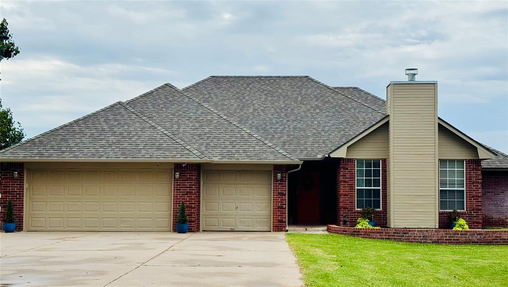 Welcome to this beautiful 4-bedroom, 2-bathroom home located just outside the city limits in the highly sought-after Deer Creek School District. Enjoy the serenity of country living while staying close to all the conveniences that Edmond and Oklahoma City have to offer. Nestled on a peaceful 1-acre lot at the end of a quiet cul-de-sac, this property offers privacy, space, and stunning sunsets that paint the sky each evening.

Inside, you'll find a spacious layout featuring one living room and one dining area, with an optional space that can serve as an additional living or dining room to suit your needs. The large kitchen includes a cozy breakfast nook, perfect for casual meals and morning coffee. A welcoming fireplace adds warmth and charm to the main living space, making it ideal for relaxing or entertaining.

The master bedroom is a retreat, complete with a generous en-suite bathroom featuring double vanities, a luxurious jetted tub, and a walk-in closet. A three-car garage provides ample room for vehicles, storage, or hobbies.

This home offers the perfect blend of comfort, space, and location—ideal for anyone looking to enjoy peaceful living with easy access to city life. 

Recent updates include a new roof in May 2025, new garage door on the two car bay in May 2025, and new HVAC in April 2024. Large chain-link dog area is located on the south side of the house. Sellers have included a home warranty that will transfer to new owners.
For a video tour see https://youtu.be/OvzPb1whchc