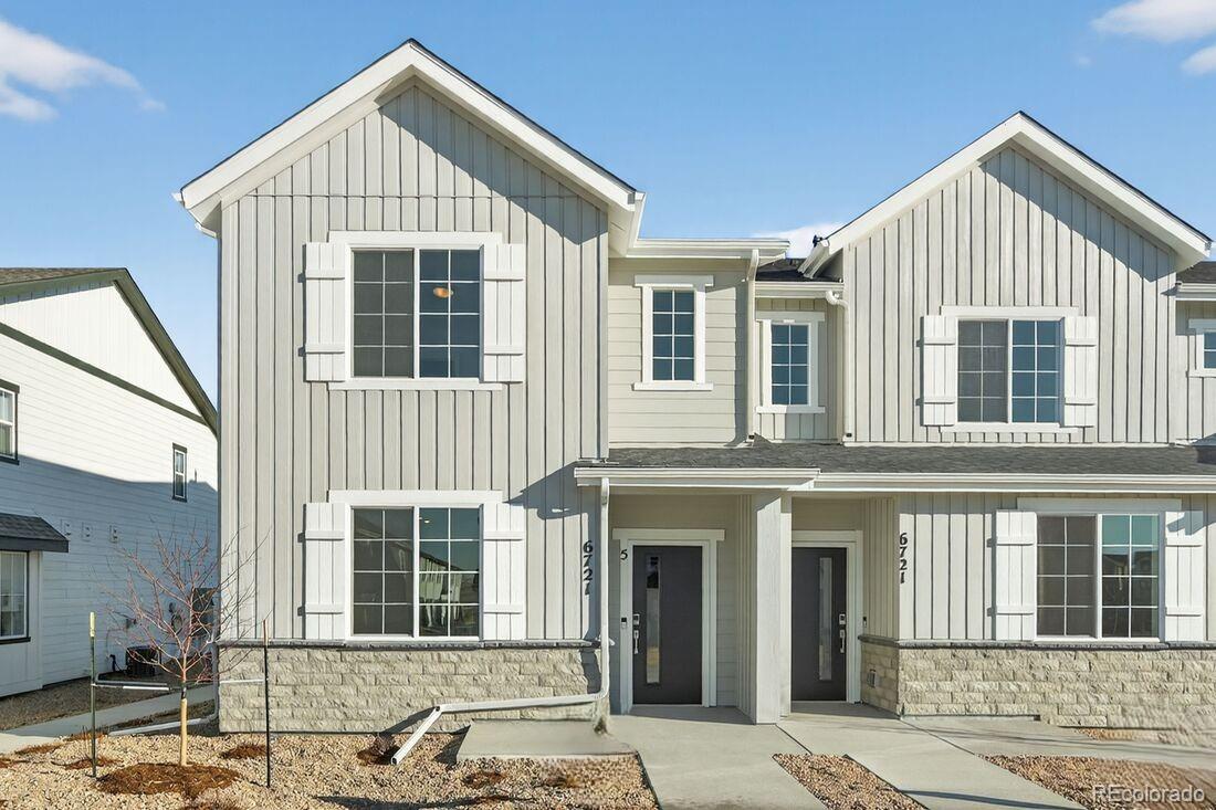 What's Special: Corner Lot | End Unit | West Facing Lot | End Unit | Close to Park | Popular Plan.  New Construction - Ready Now! Built by America's Most Trusted Home Builder. Welcome to the Independence at 6721 East 148th Drive Unit 5 in Parterre! Step inside to a bright and open living space that blends style with everyday comfort. The kitchen features a large island and a walk-in pantry, flowing easily into the casual dining area and great room. Upstairs, a convenient laundry room sits near two spacious bedrooms, each with its own walk-in closet and access to a full bath. Down the hall, the generous primary suite offers a peaceful retreat with a four-piece bath and an expansive L-shaped walk-in closet. Introducing Parterre, a garden-inspired community in Thornton near Quebec and E-470. The Westerly Collection offers low-maintenance townhomes with gas readiness, low HOA dues, and 2-car garages. Enjoy planned amenities like a rec center, pool, pickleball, parks, and trails. Close to I-25, Denver Premium Outlets, and 2,500 acres of open space, it’s the perfect place to flourish. Additional Highlights Include: Door at primary bed to bath, quartz countertops throughout, and rich brown cabinets. MLS#9550882