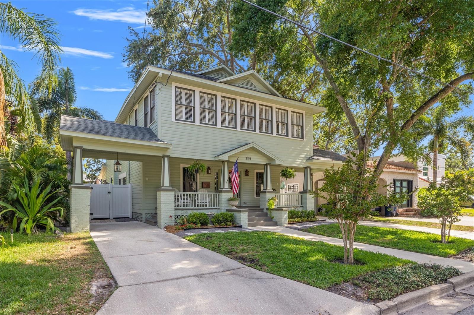 Timeless Charm Meets Modern Living in the Heart of South Tampa

This beautifully updated 1926 bungalow blends rich historic character with elevated modern finishes—not in a flood zone and untouched by storms, offering peace of mind in every season. Perfectly positioned just a short stroll from Bayshore Boulevard, local boutiques, and top-rated dining, the lifestyle here is as walkable as it is desirable.

Spanning 2,720 sq ft, the home welcomes you with a spacious covered front porch, ideal for morning coffee or evening cocktails. Inside, arched doorways and original details enhance the charm of the living and dining rooms, while the remodeled first-floor bath adds a chic, contemporary flair.

The heart of the home—a bright, open-concept kitchen and family room—flows effortlessly to the screened patio and turfed backyard, where a sparkling pool and spa create the ultimate outdoor retreat.

Upstairs, the primary suite offers a private haven with a cozy fireplace, a spa-worthy marble bathroom, and a custom walk-in closet (once a bedroom). A sun-drenched bonus room provides flexible space for an office, reading nook, or creative studio.

Located within the sought-after Roosevelt, Coleman, and Plant school zones, this home is a rare opportunity to own a piece of Tampa’s architectural heritage—while enjoying all the comforts of modern luxury.

Come experience the charm and convenience of iconic South Tampa living.
