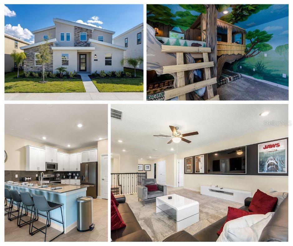 Luxury 7 bedroom vacation rental home for sale in Champions Gate, Davenport, Florida, located near Walt Disney World and approved for short term rental use. Built in 2021 and offered fully furnished, this 5 bathroom pool home offers more than 4,000 square feet of living space in the highly sought after Stoneybrook South community within Champions Gate Resort. This property is designed specifically for buyers searching for a turnkey Airbnb investment property near Disney or a high performing vacation rental in the Orlando area.The open concept floor plan features quartz countertops, stainless steel appliances, high ceilings, and spacious gathering areas ideal for large groups and vacation guests. The home includes themed entertainment spaces such as a Marvel inspired game room and a custom treehouse style bunk room that enhances guest appeal and supports strong short term rental demand. The private screened saltwater pool and spa with no rear neighbors provide a resort style outdoor experience that vacation renters actively seek.Champions Gate Resort offers resort level amenities including a water park, clubhouse, fitness center, golf course, tennis courts, on site dining, and 24 hour guard gated security. The HOA includes cable, internet, grounds maintenance, recreational facilities, and community access, making ownership streamlined for investors. Located in Osceola County with convenient access to Walt Disney World, Universal Orlando Resort, and other Central Florida attractions, this home is positioned in one of the most desirable vacation rental corridors in Florida. This home is situated within walking distance to Champions Gate's newest waterpark!This property is ideal for buyers searching for a 7 bedroom vacation rental in Davenport, a Stoneybrooke South, ChampionsGate short term rental investment, or a fully furnished pool home near Disney with income producing potential in Central Florida.