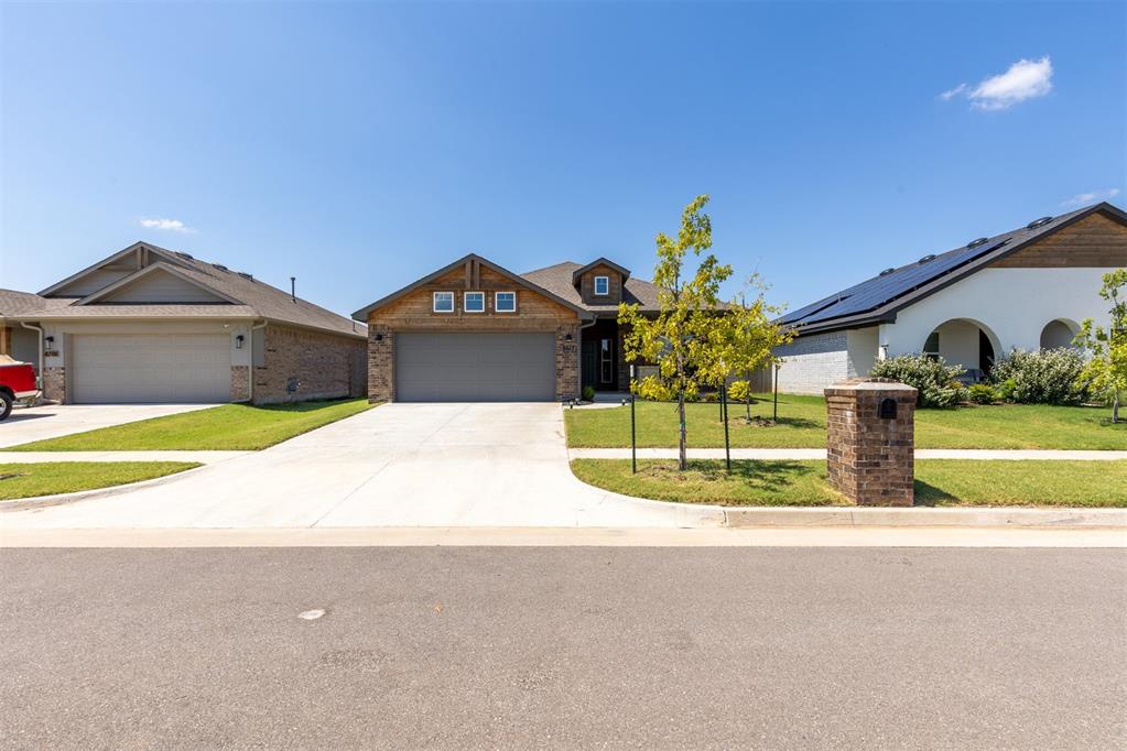 MOVE-IN READY. SPACIOUS. A BEAUTIFULLY FINISHED HOME! Come see this 3-bedroom, 2-bath, 1,685-SF home in the Moore School District. Enjoy a bright, open layout with thoughtful upgrades throughout. Conveniently located near Tinker AFB, I-240, shopping, dining, and everyday amenities. Abbot Lake features two scenic ponds, a fishing dock, playground, and splash pad.High ceilings, abundant windows, and natural light enhance the open-concept living, dining, and kitchen areas. Wood flooring and a gas-log fireplace add warmth and character. The kitchen showcases beautiful cabinetry, quartz countertops, a breakfast bar, stainless steel appliances, a gas range, and a herringbone subway-tile backsplash.The private primary suite offers a relaxing ensuite retreat with a double vanity, quartz countertops, separate soaking tub, tiled walk-in shower, and generous walk-in closet with multiple storage zones. Two additional bedrooms are positioned at the back of the home, offering added separation and privacy, with a convenient hall bath nearby.Thoughtful extras include a mud bench/drop zone, 2-foot garage extension for additional storage, double-pane Low-E windows, Ring door bell, covered front and back patios, including a large concrete pad, that extends the living space outdoors. The fully fenced backyard and professionally landscaped are already complete.Come see this beautiful home and discover the space, finishes, and neighborhood amenities that make Abbot Lake such a wonderful place to call home!